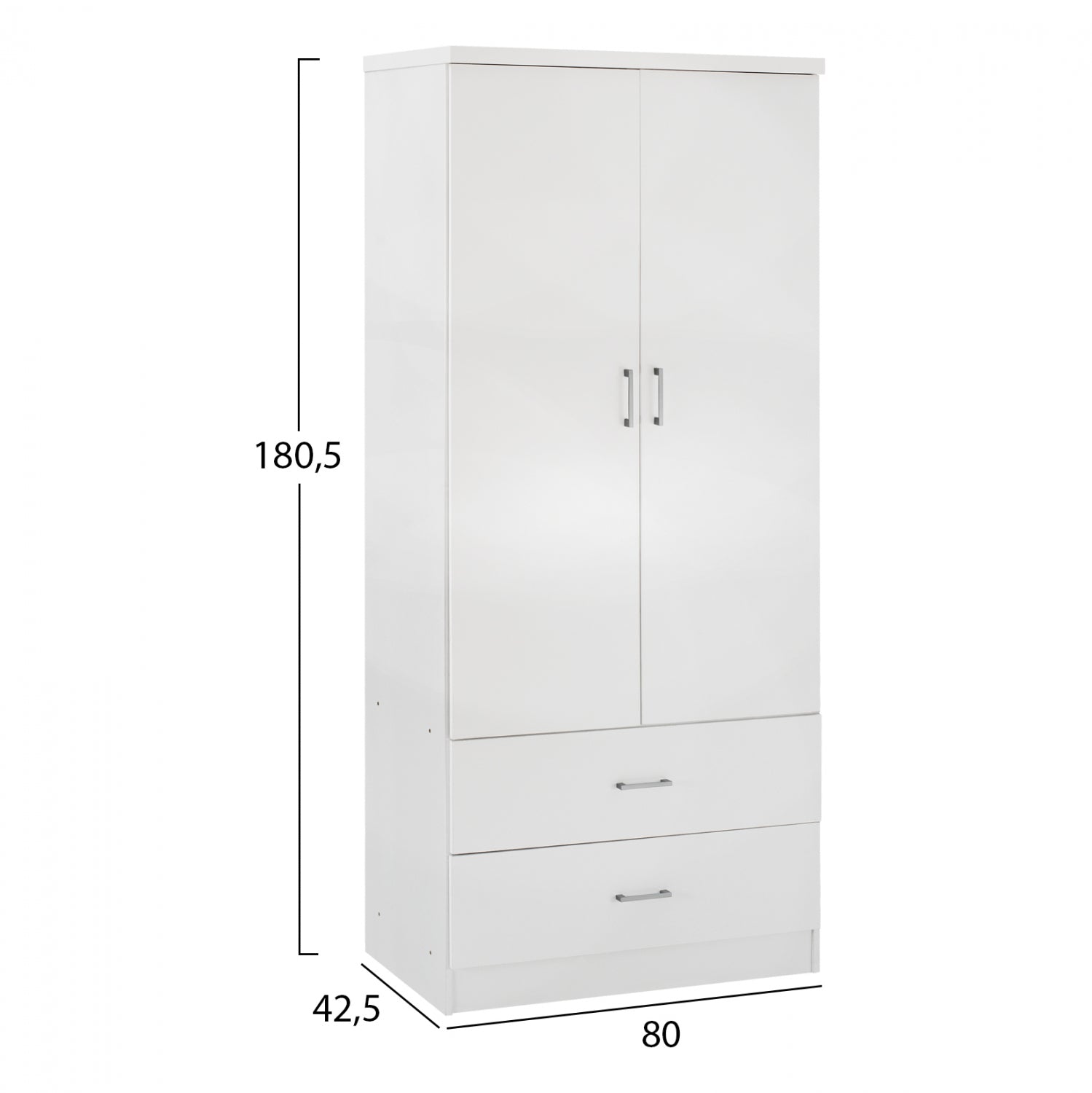 Гардероб с 2 врати и 2 чекмеджета бял 80x42,5Х180,5Y cm.