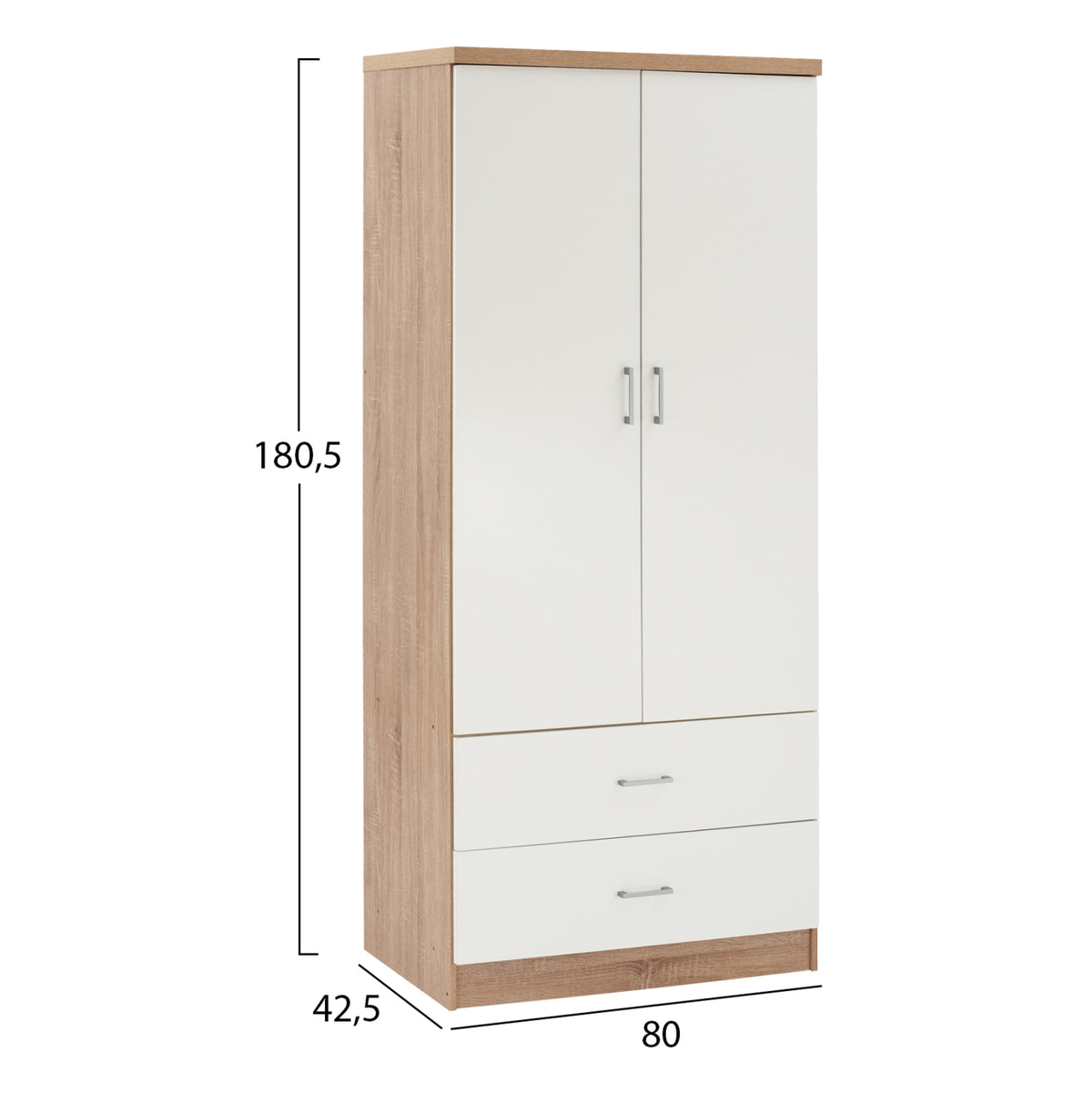 Гардероб с 2 врати и 2 чекмеджета Sonama-бял 80x42,5Х180,5Y cm.