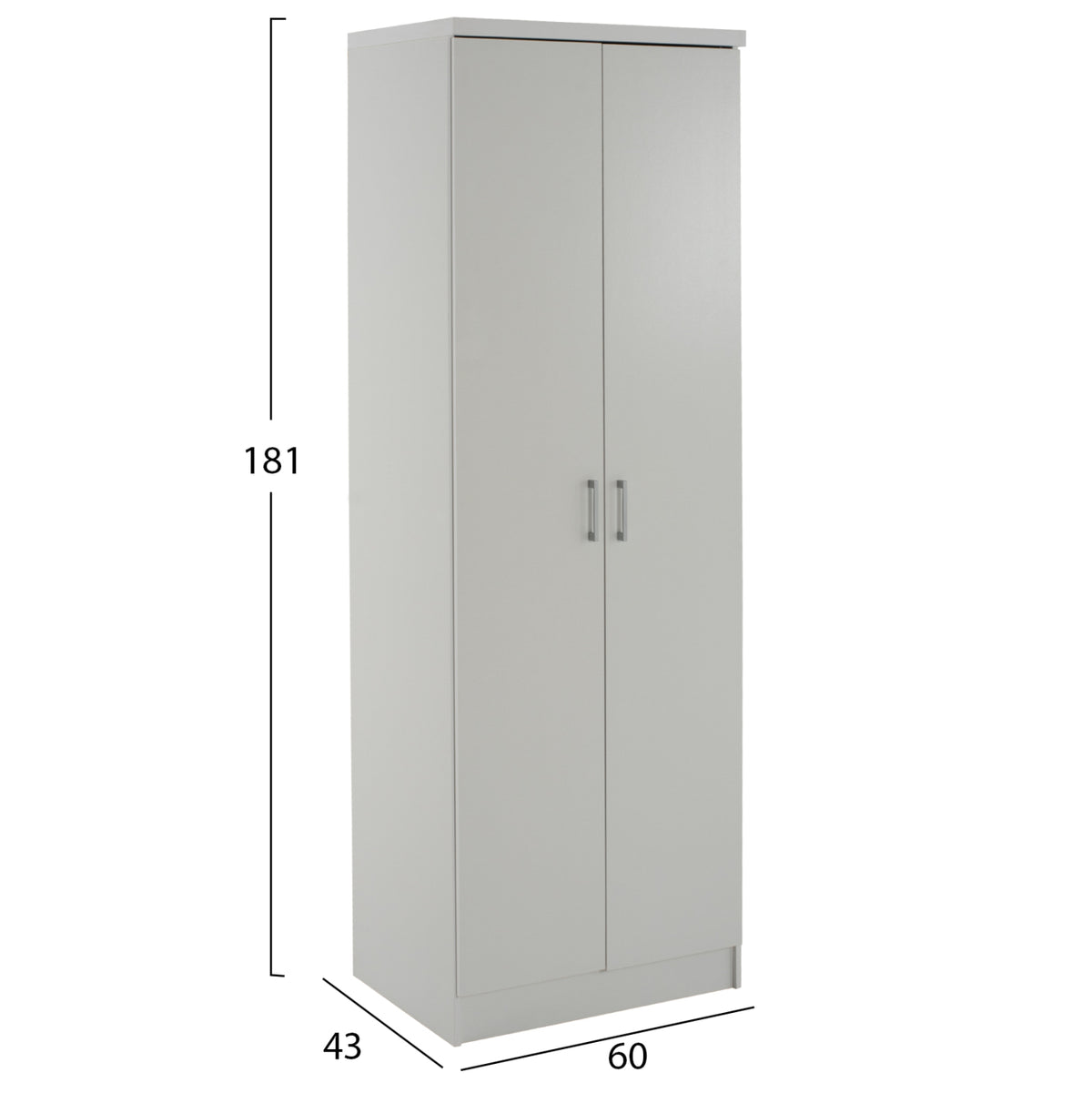 ГАРДЕРОБ BAILEY 2-ВРАТИ 3 РАФТА МЕЛАМИН БЯЛ 60x43x181H см.