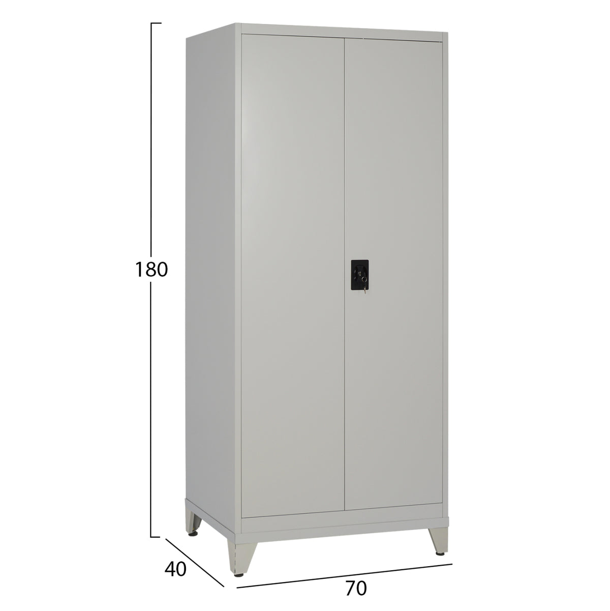ГАРДЕРОБ 2-КРИЛЕН МЕТАЛЕН HRONDA С 3 РАФТА, КЛЮЧАЛКА И КРАКА 70x40x180Hcm.