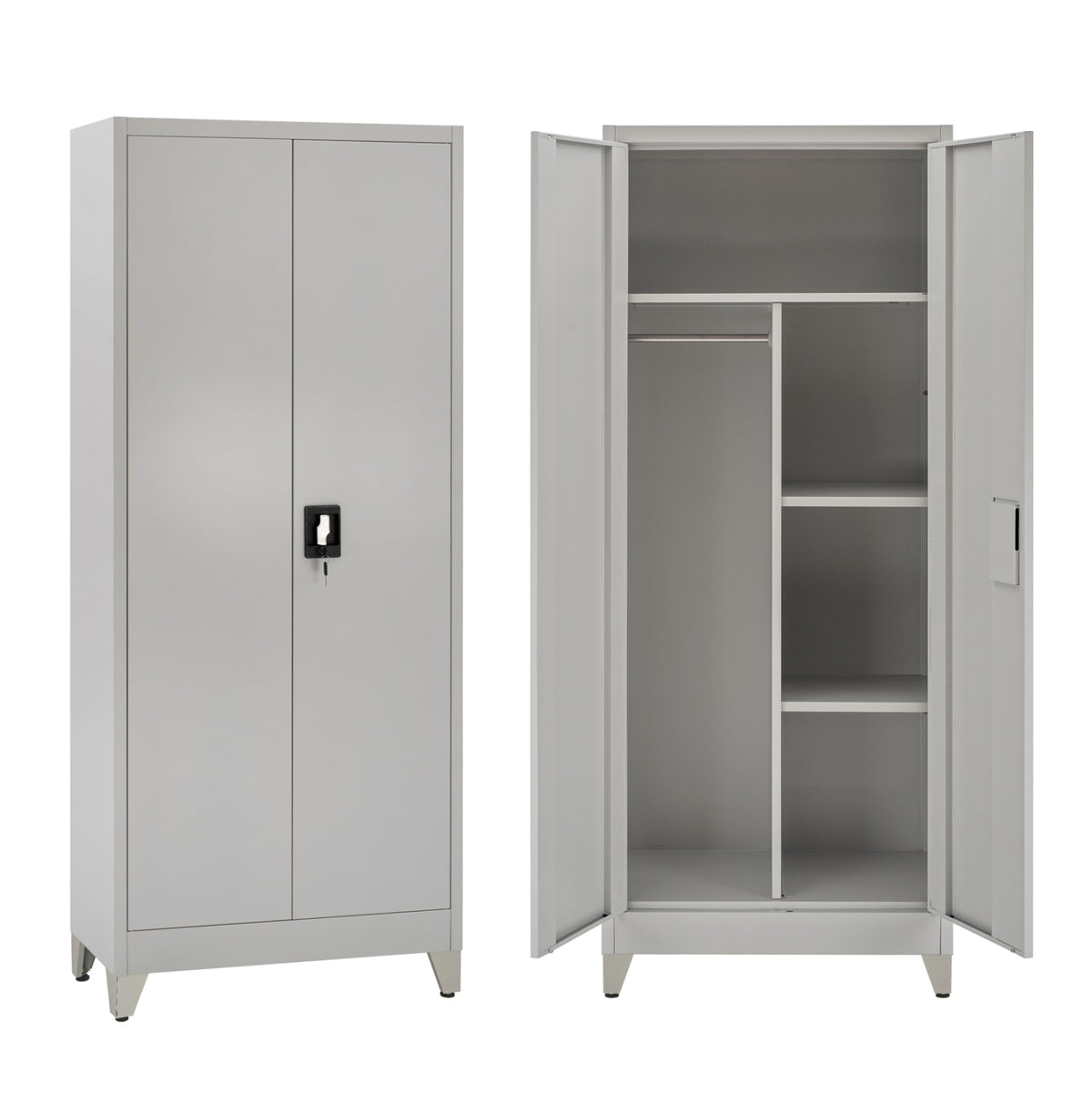 ГАРДЕРОБ 2-КРИЛЕН МЕТАЛЕН HRONDA С ПРЕГРАДИТЕЛ, КЛЮЧАЛКА И КРАКА 70x40x180Hcm.