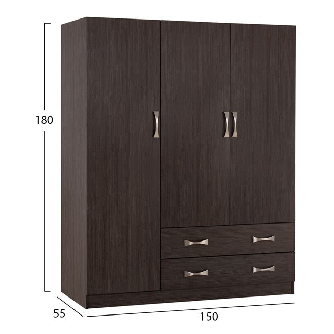 Гардероб с 3 врати 150x55x180см с 2 чекмеджета Зебрано