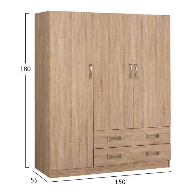 Гардероб 3 врати с 2 чекмеджета Sonama 150x55x180см