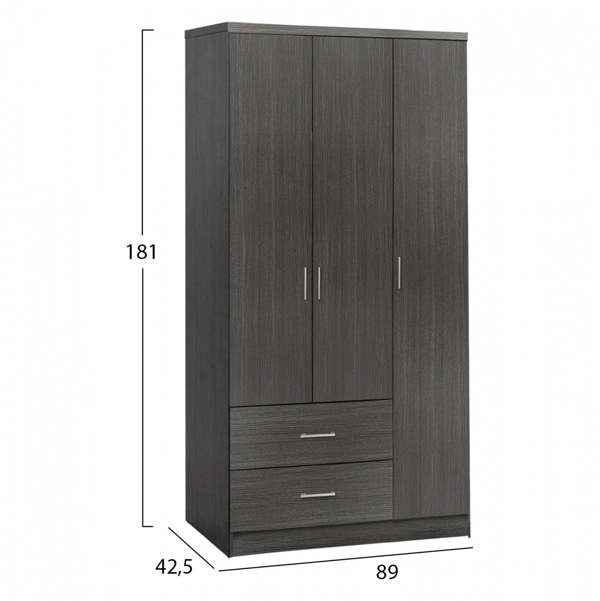 Гардероб с 3 врати и 2 чекмеджета Zebrano 89x42,5x181