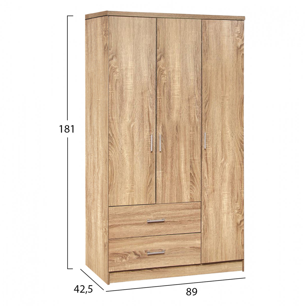 Гардероб с 3 врати и 2 чекмеджета Sonama 89x42,5x181