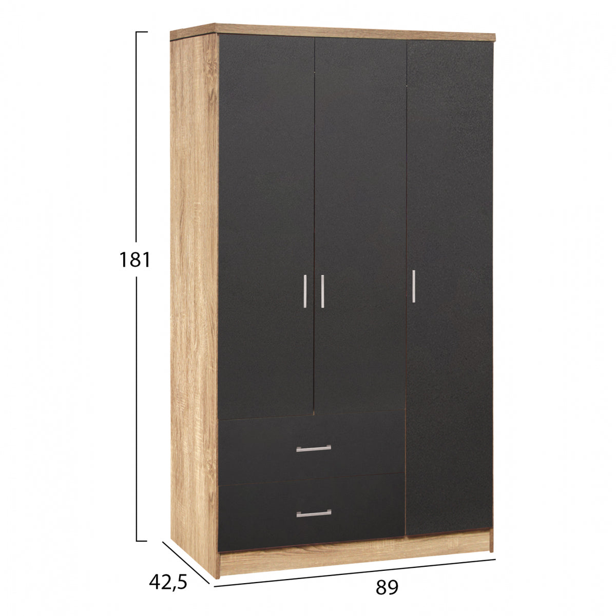 Гардероб с 3 врати и 2 чекмеджета Sonama 89.2x42x181cm