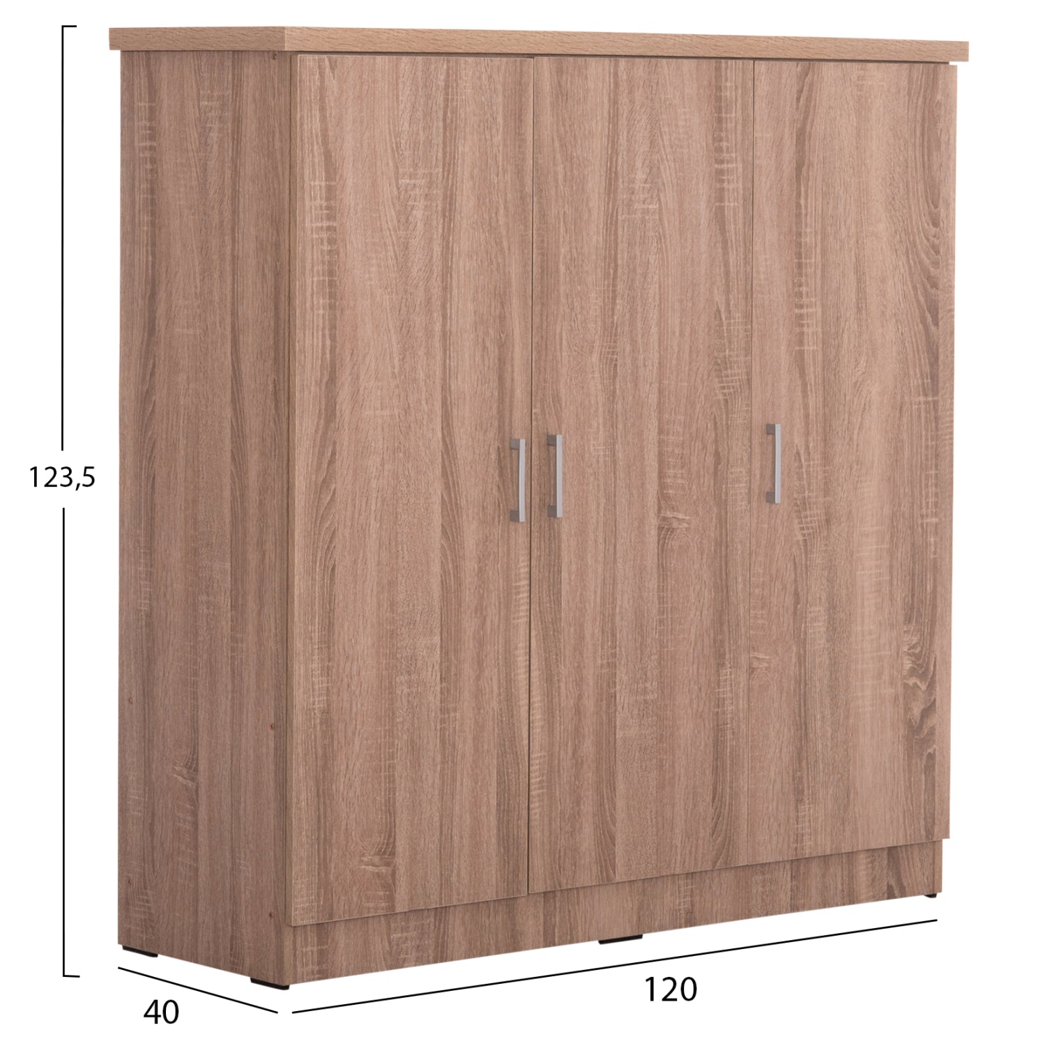 ГАРДЕРОБ 3-ВРАТИ С РАФТОВЕ FUENTO МЕЛАМИН В СОНОМА ДЪБ 120-116x40x123.5Hсм.