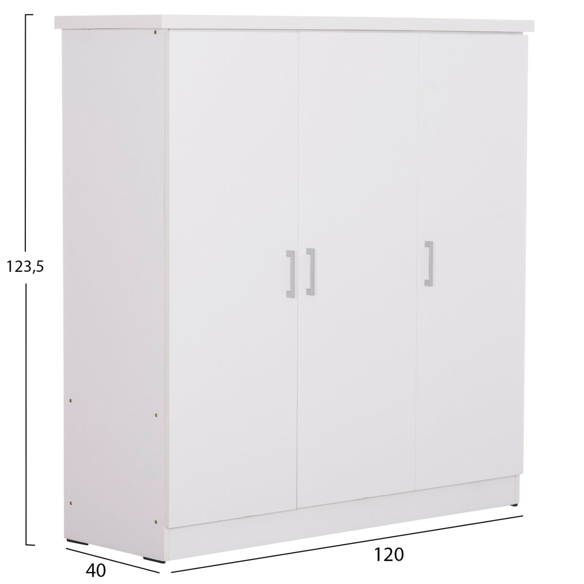 ГАРДЕРОБ 3-ВРАТИ С РАФТОВЕ FUENTO МЕЛАМИН В БЯЛО 120-116x40x123.5Hсм.