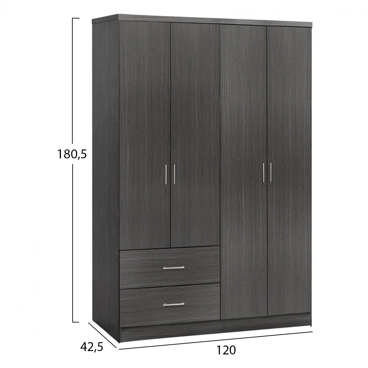 Гардероб с 4 врати и 2 чекмеджета Zebrano 120x42,5x180,5