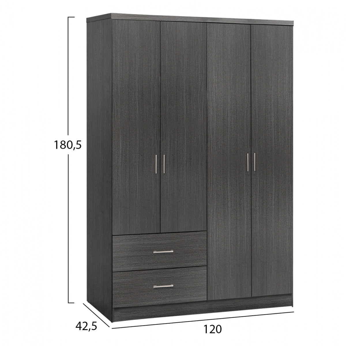Гардероб с 4 врати и 2 чекмеджета Zebrano 120x42,5x180,5