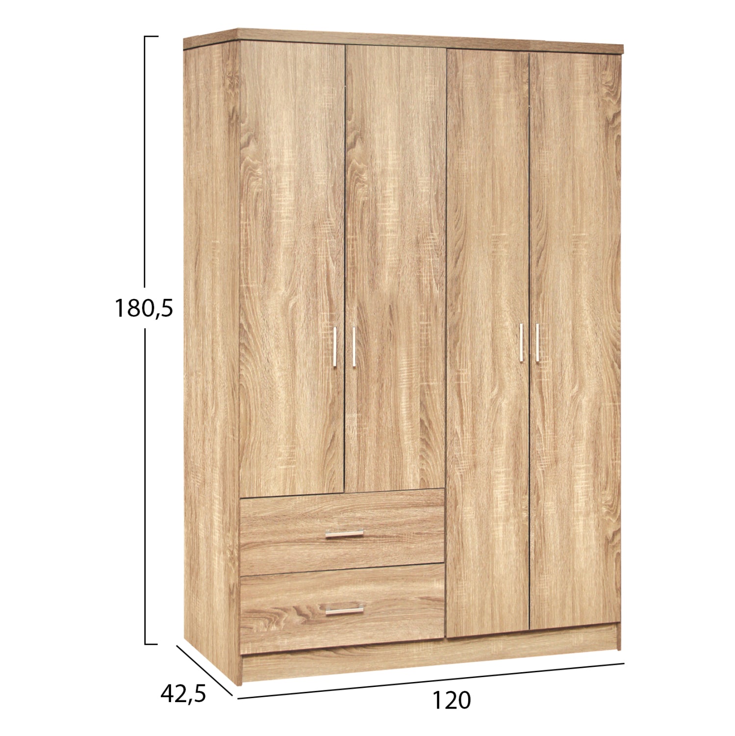 Гардероб с 4 врати и 2 чекмеджета Sonama 120x42x181