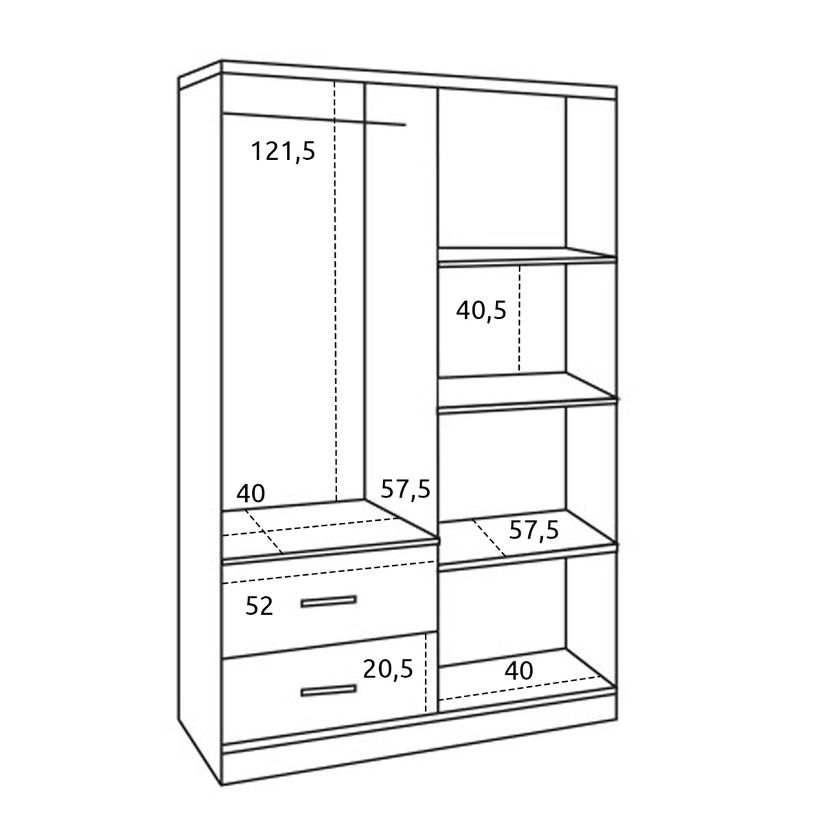 Гардероб с 4 врати и 2 чекмеджета Sonama 120x42x181