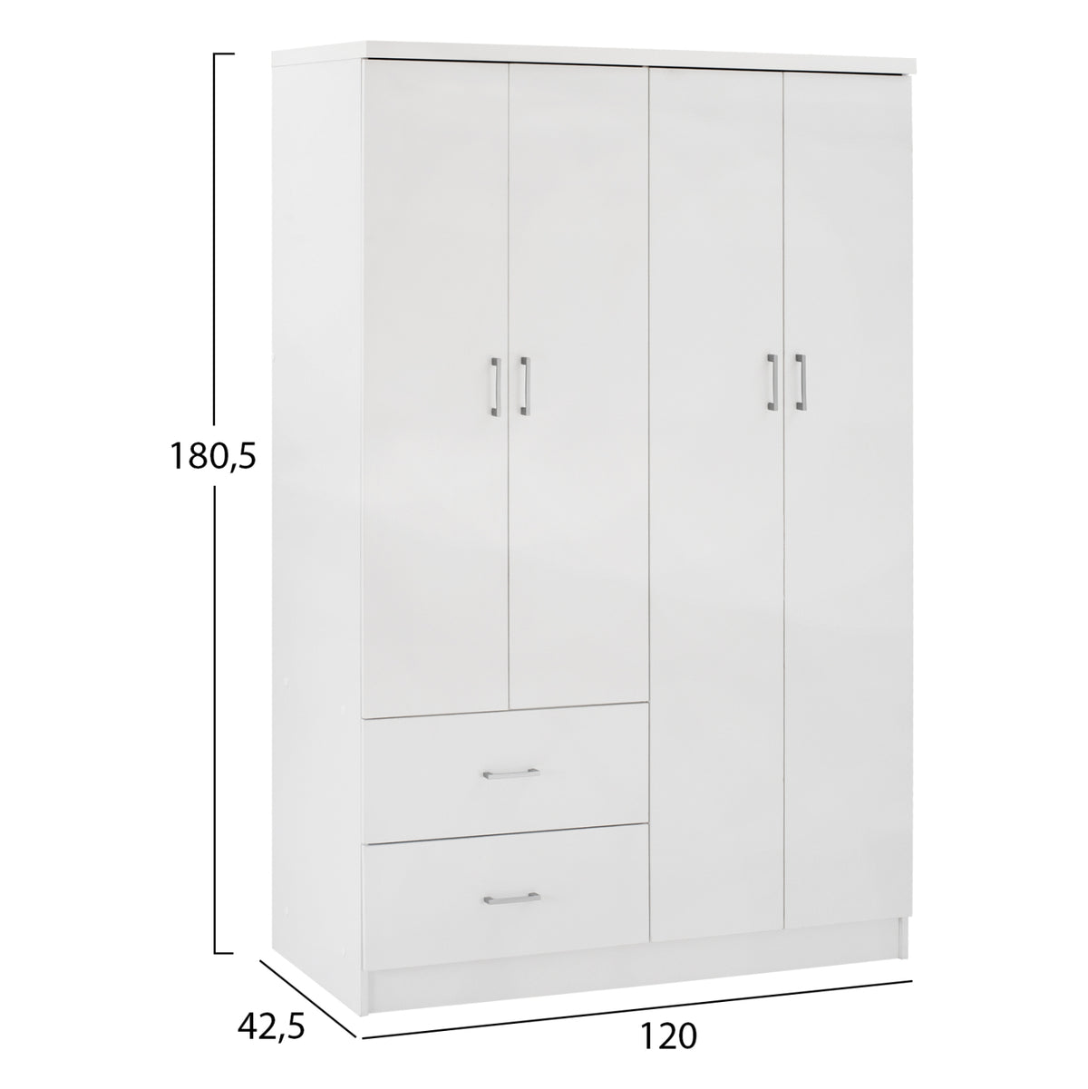 Гардероб с 4 врати и 2 чекмеджета бял 120x42,5Х180,5 cm.