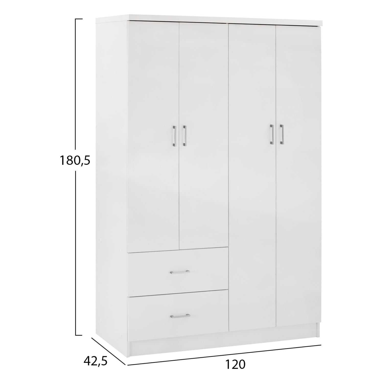 Гардероб с 4 врати и 2 чекмеджета бял 120x42,5Х180,5 cm.