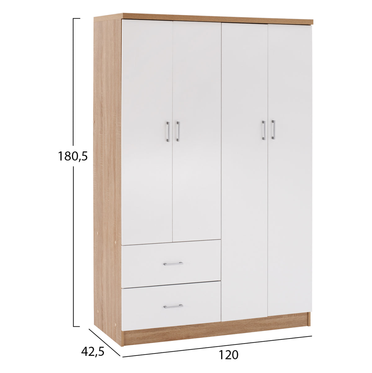 Гардероб с 4 врати и 2 чекмеджета FB9339.06 Sonama бял 120x42,5Х180,5 cm.