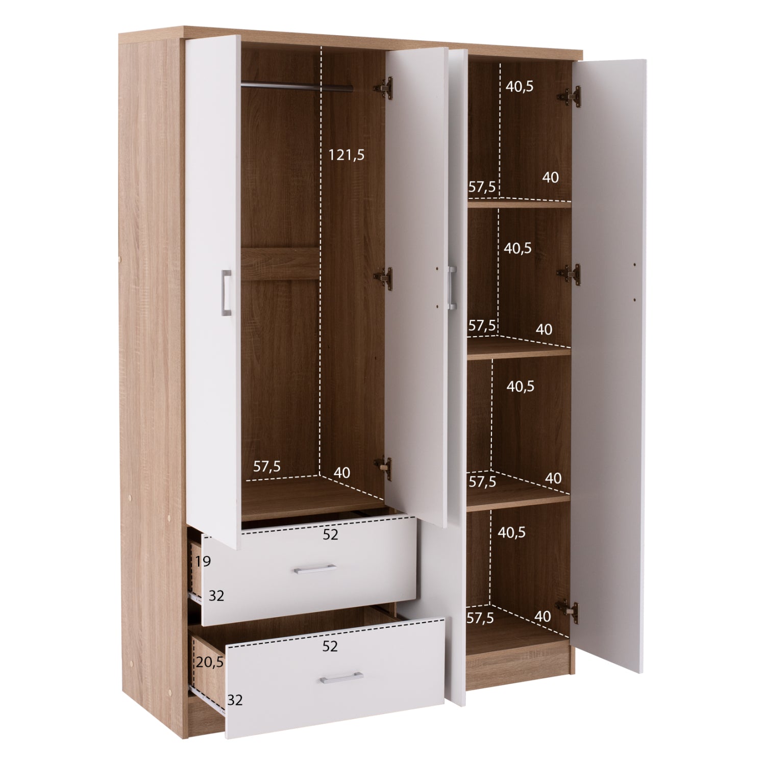 Гардероб с 4 врати и 2 чекмеджета FB9339.06 Sonama бял 120x42,5Х180,5 cm.