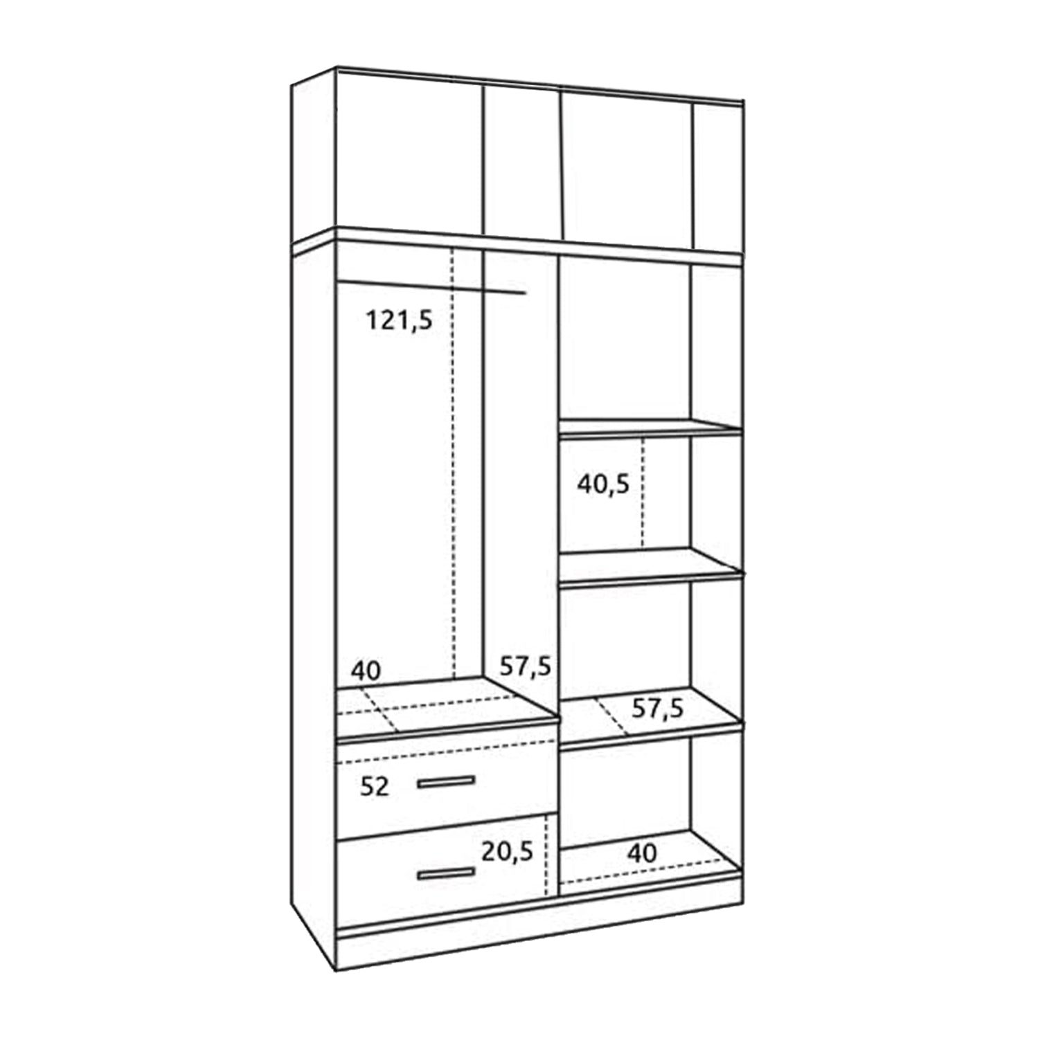 Гардероб 4 врати с лофт и 2 чекмеджета Zebrano 120x42x241