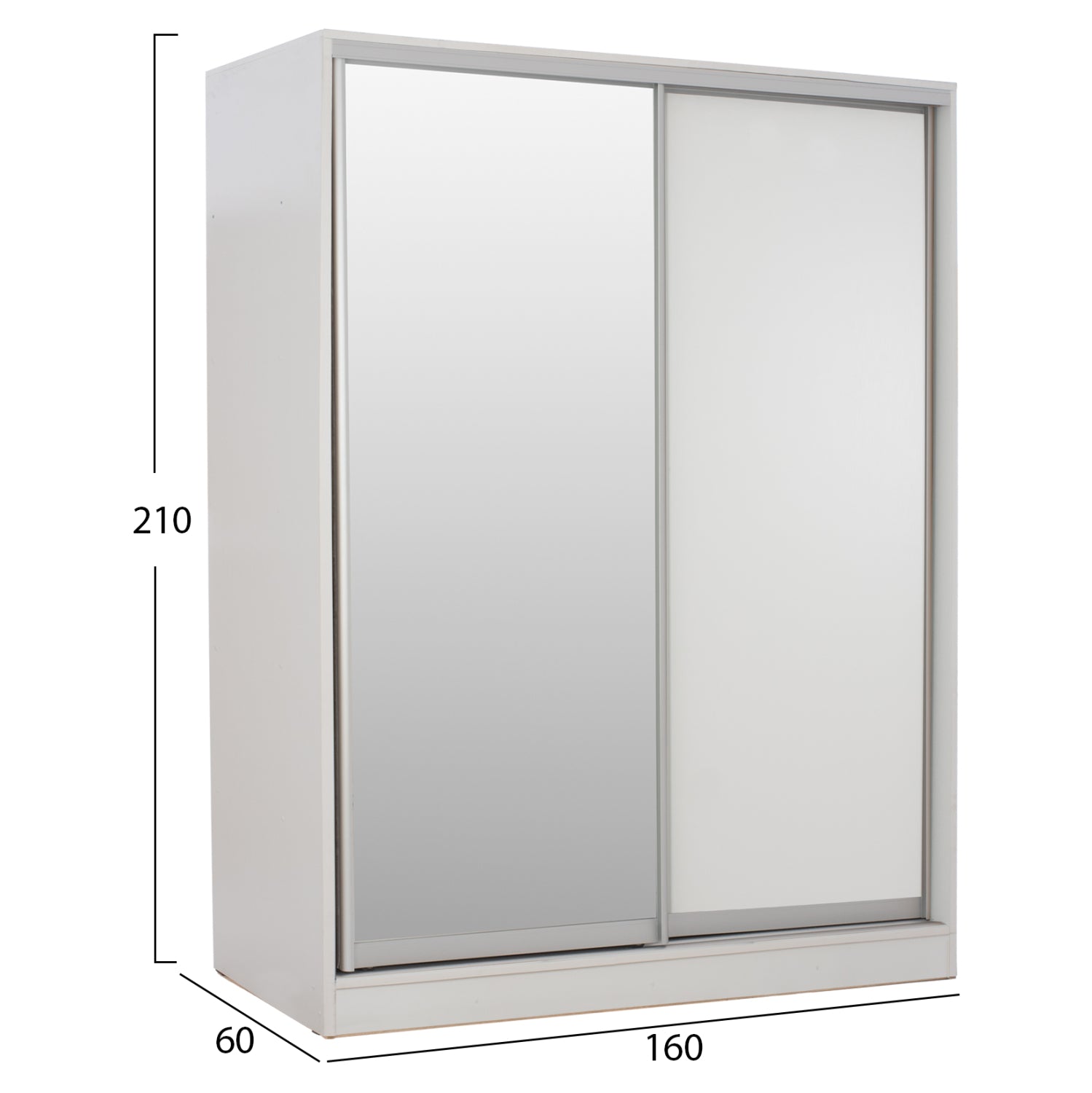 Гардероб с плъзгащи врати и огледало, бял 160x60x210 см