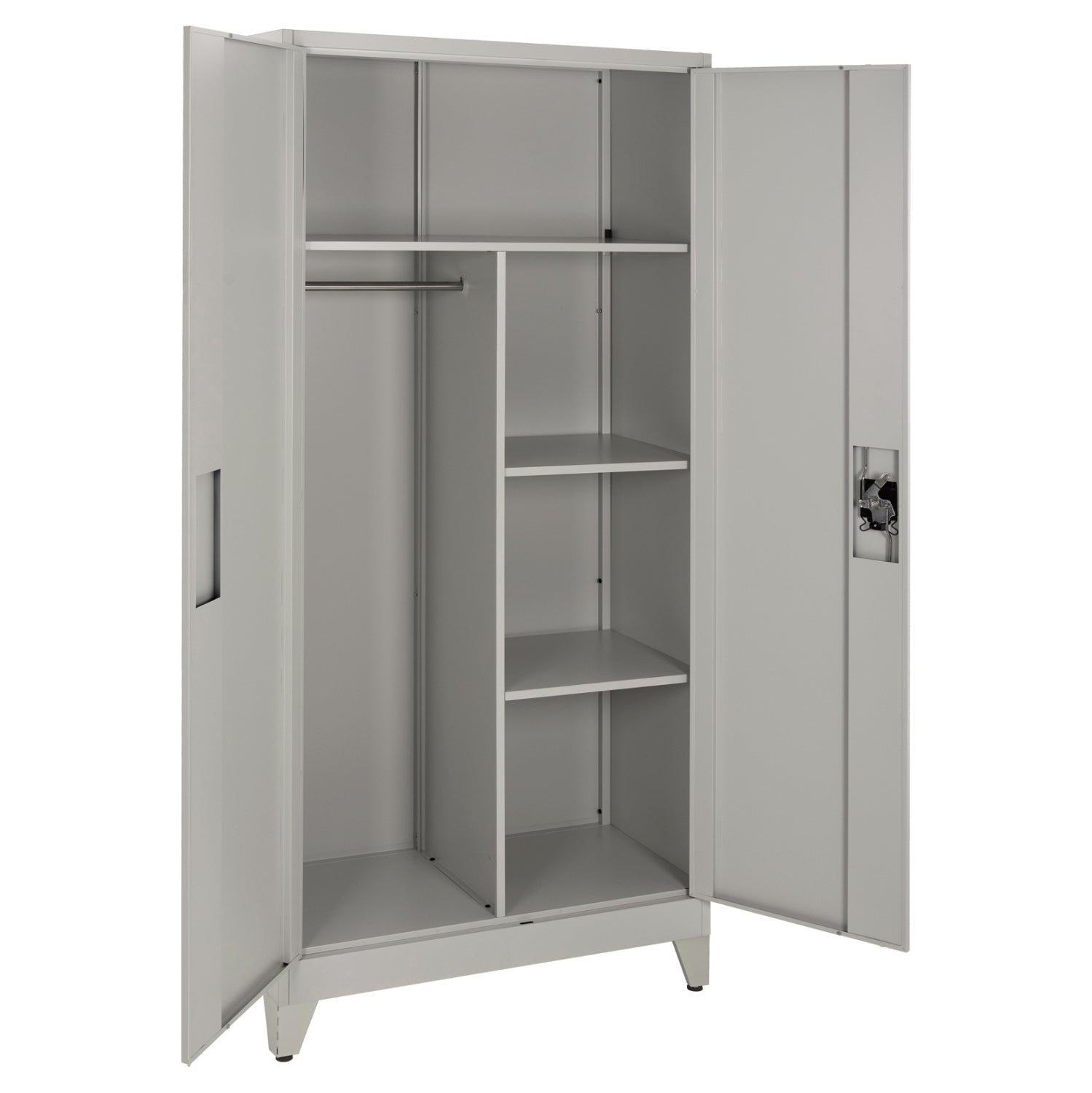МЕТАЛЕН ГАРДЕРОБ С КРАКА CLOD 2-КРИЛЕН С ПРЕГРАДИТЕЛ-СВЕТЛО СИВ 90x40x190Hсм.