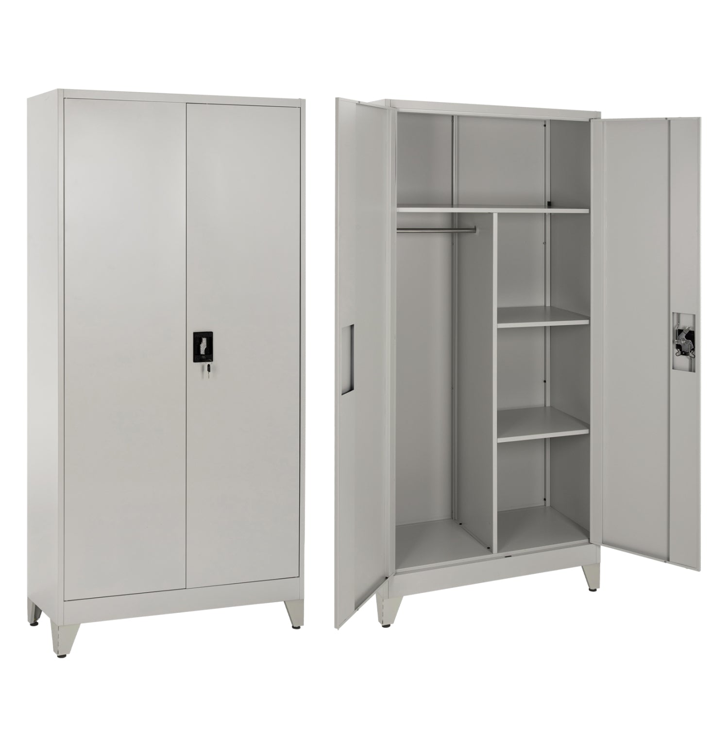МЕТАЛЕН ГАРДЕРОБ С КРАКА CLOD 2-КРИЛЕН С РАЗДЕЛИТЕЛ - СВЕТЛО СИВ 90x40x190Hсм.