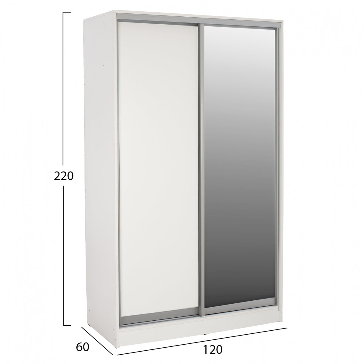 Плъзгащ гардероб Adler меламин 120x60x220 см. двукрилен бял с огледало