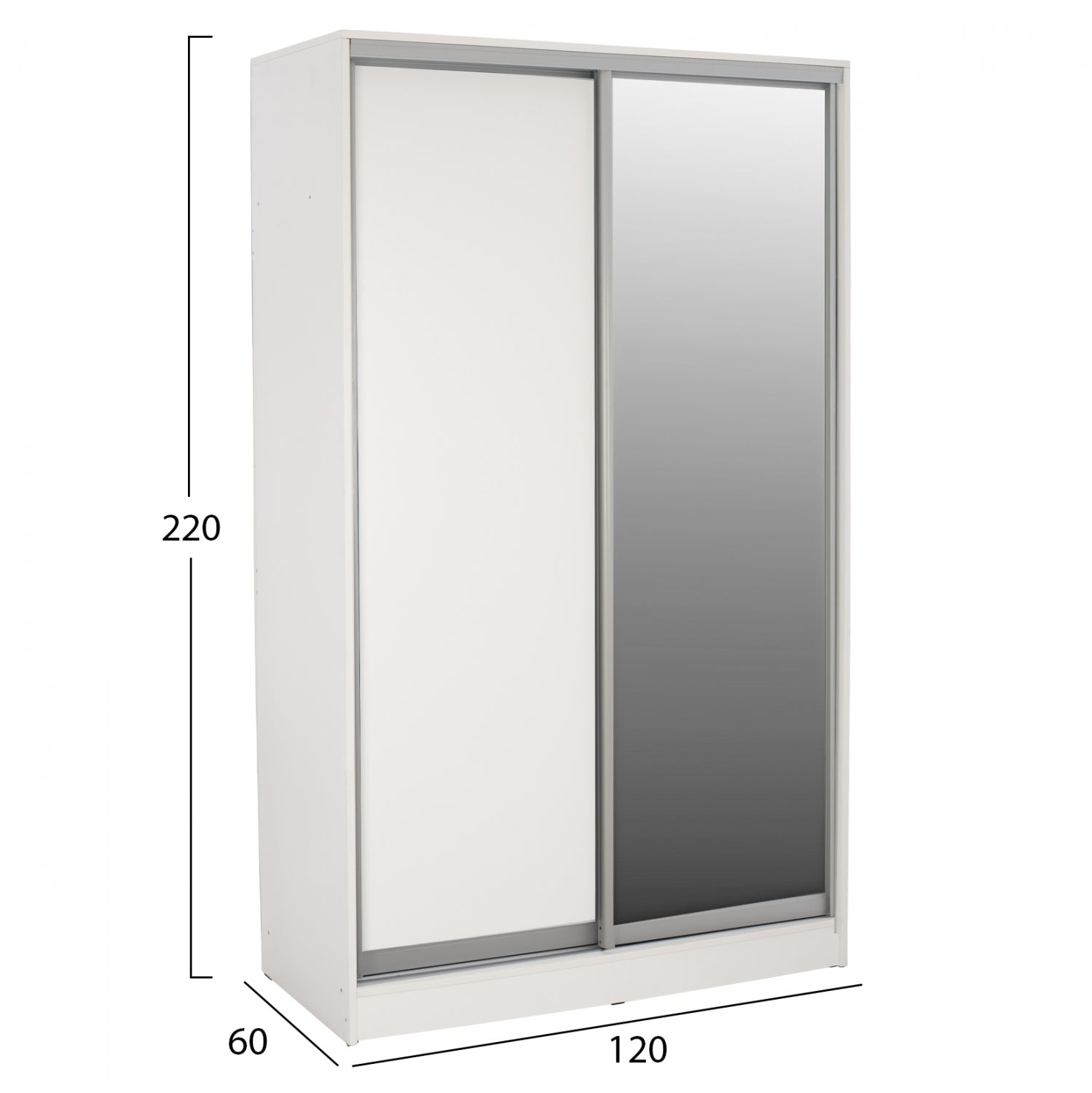 Плъзгащ гардероб Adler меламин 120x60x220 см. двукрилен бял с огледало