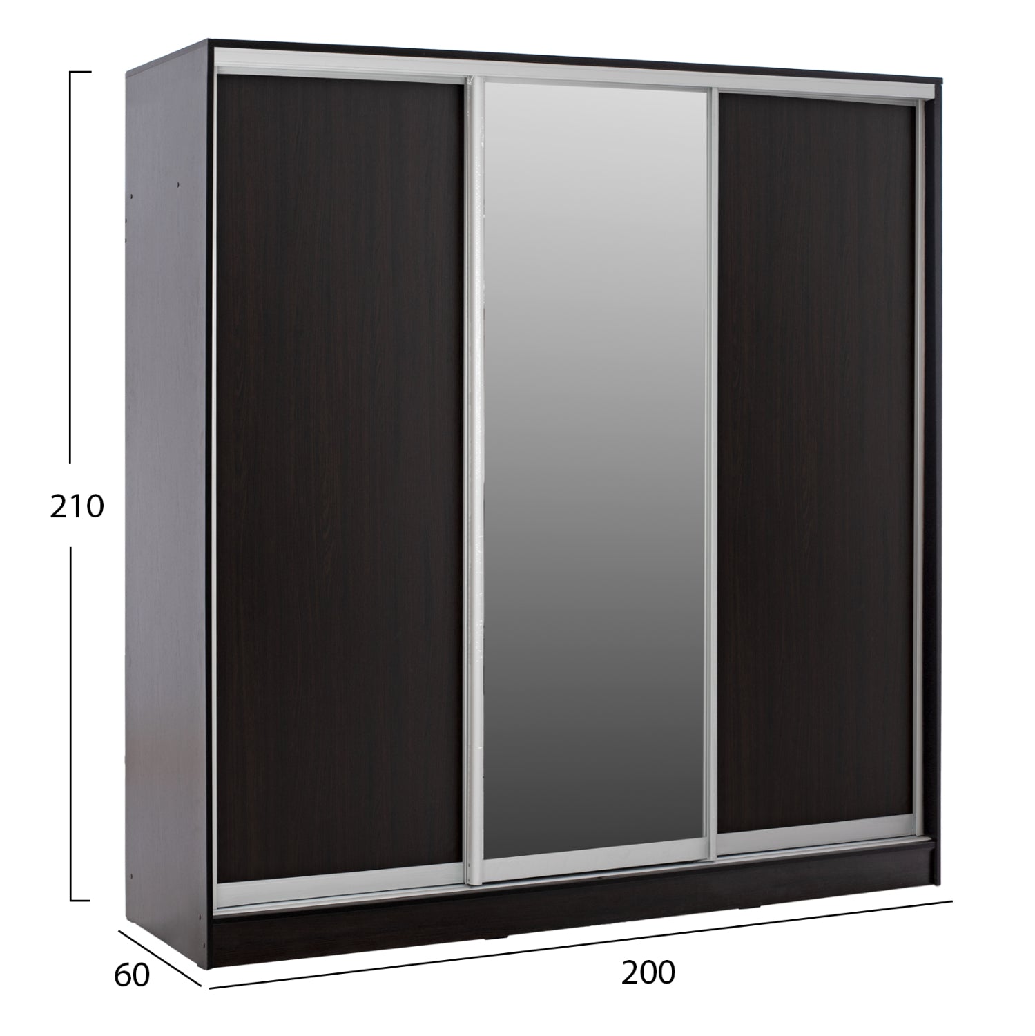 Гардероб с плъзгащи врати и огледало, венге 200x60x210 см
