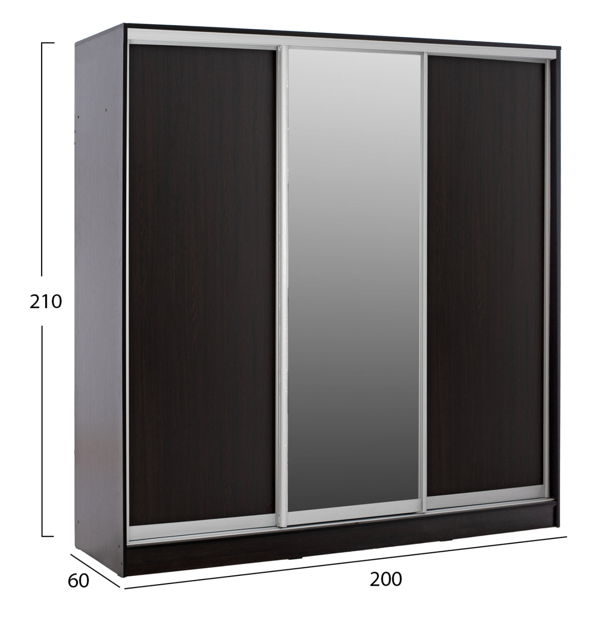 Гардероб с плъзгащи врати и огледало, венге 200x60x210 см