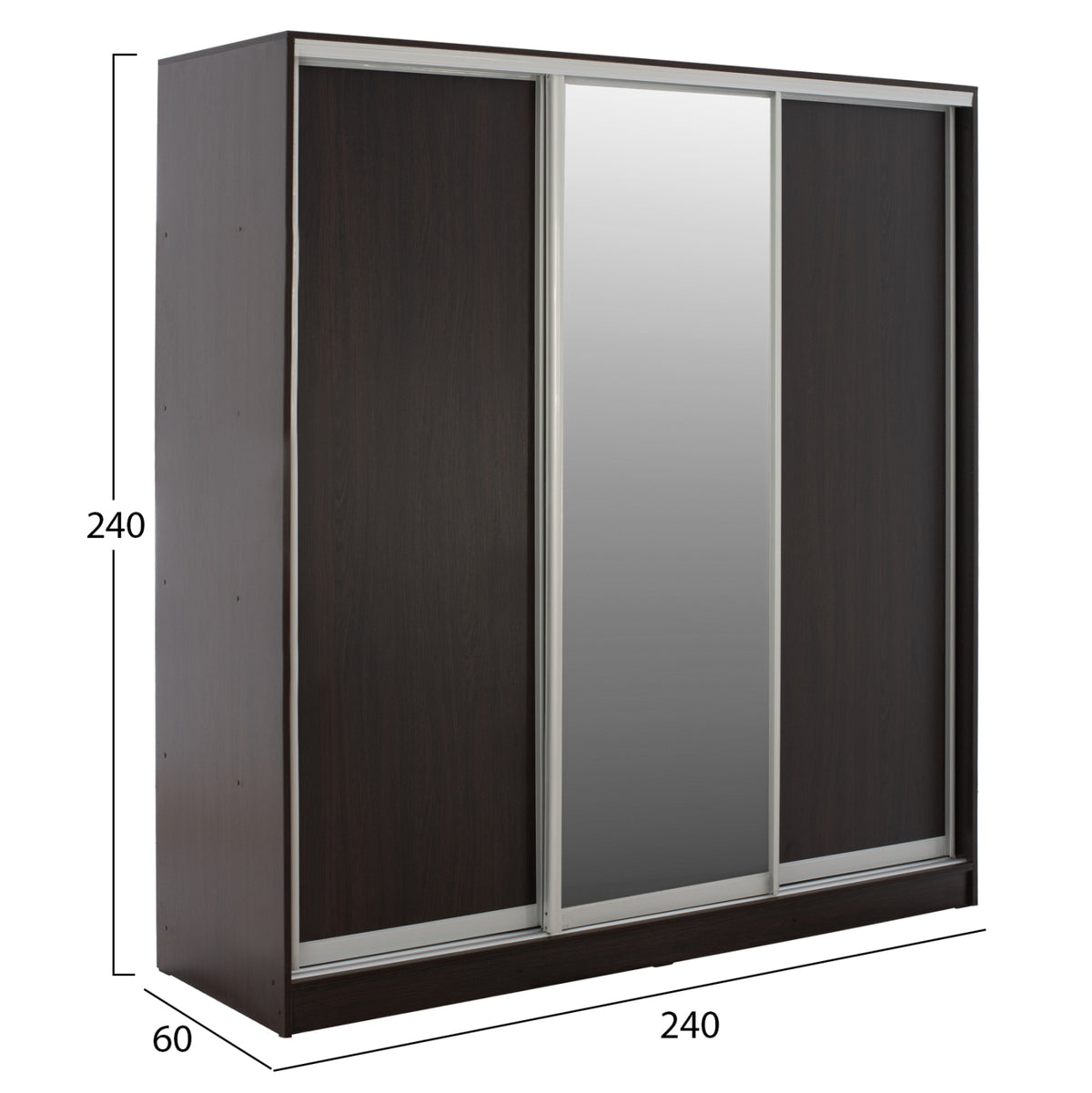 ГАРДЕРОБ ADLER ПЛЪЗГАЩ МЕЛАМИН ВЕНГЕ С ОГЛЕДАЛО 3-КРИЛ 240x60x240H
