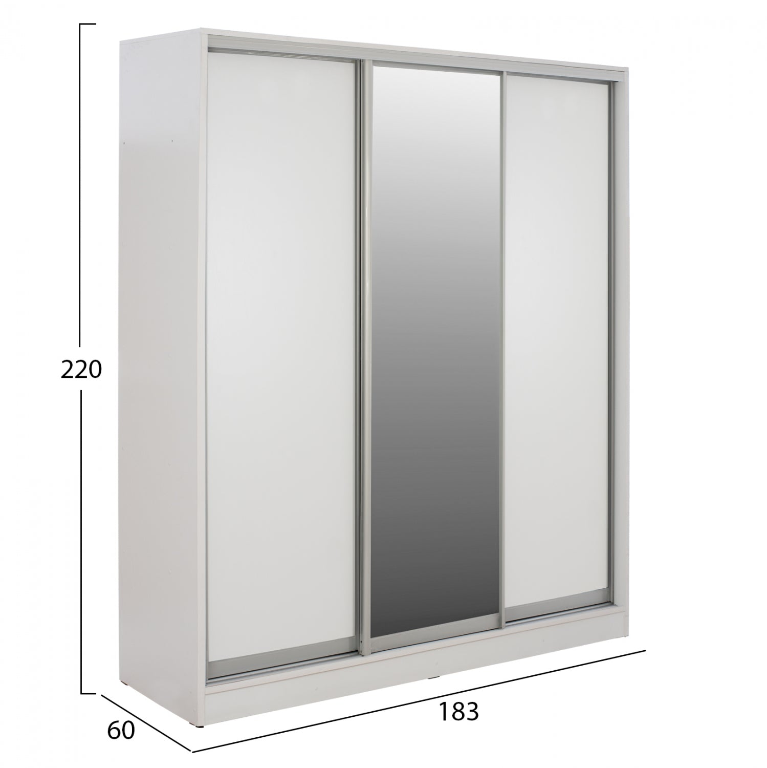 Плъзгащ гардероб Adler от меламин, бял с огледало, трикрил 183x60x220 см