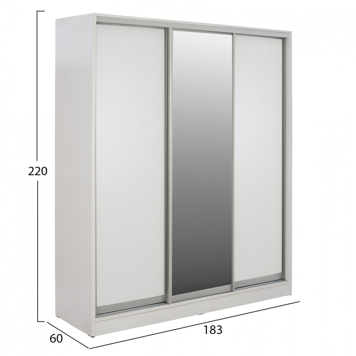 Плъзгащ гардероб Adler от меламин, бял с огледало, трикрил 183x60x220 см