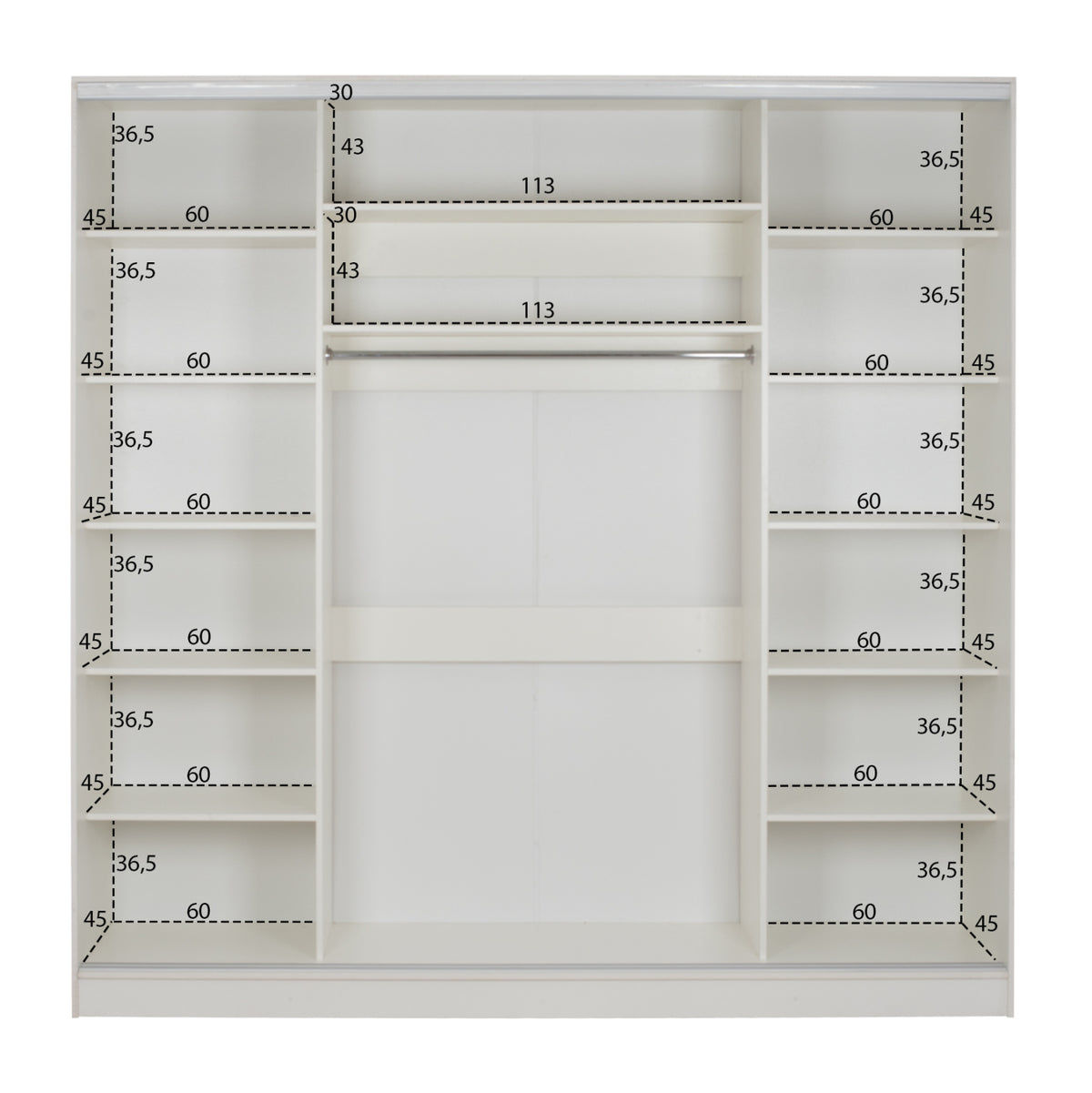 Плъзгащ гардероб Adler меламин бял с огледало 3-крилен 240x60x240 см.