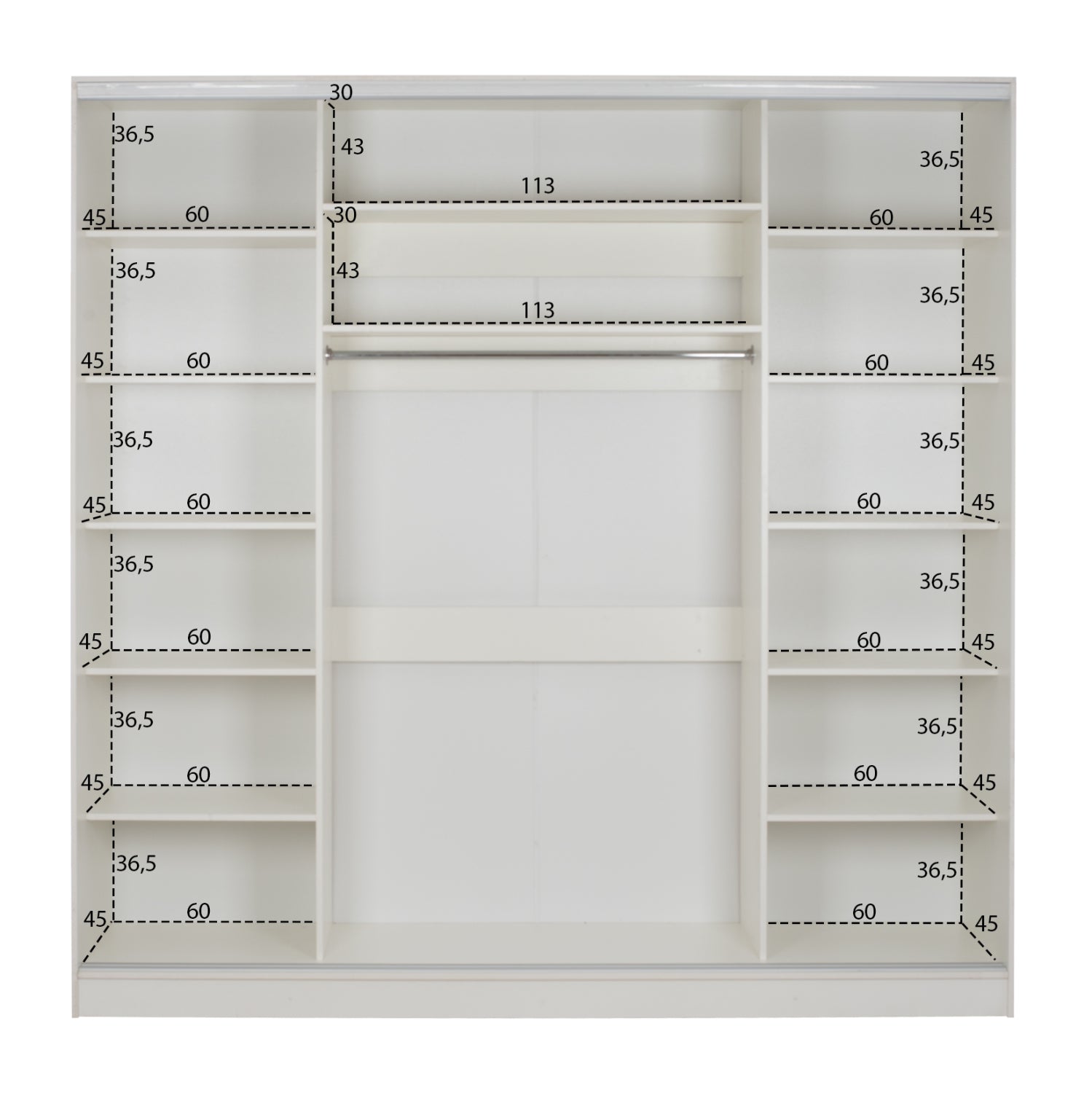 Плъзгащ гардероб Adler меламин бял с огледало 3-крилен 240x60x240 см.