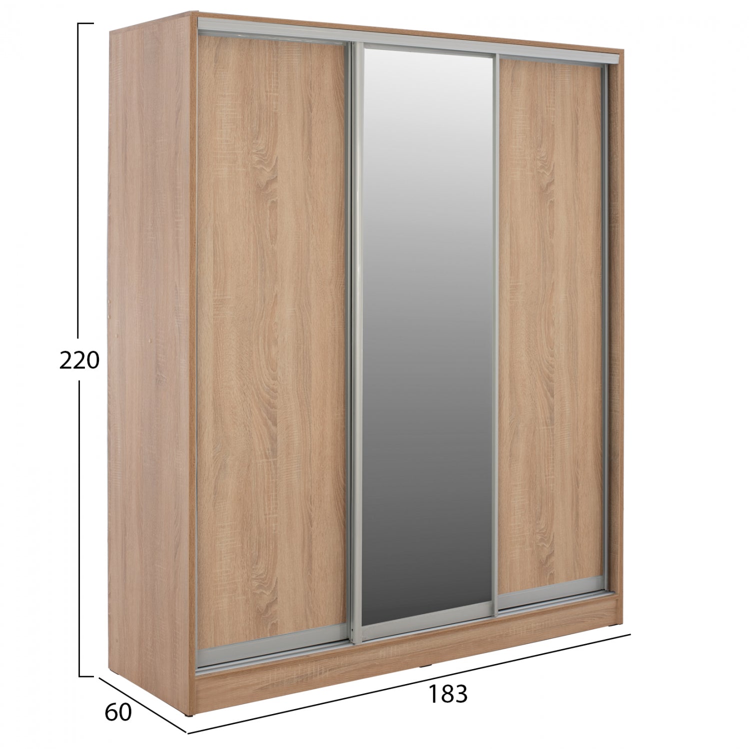 Плъзгащ гардероб Adler от меламин Sonoma с огледало, трикрил 183x60x220 см