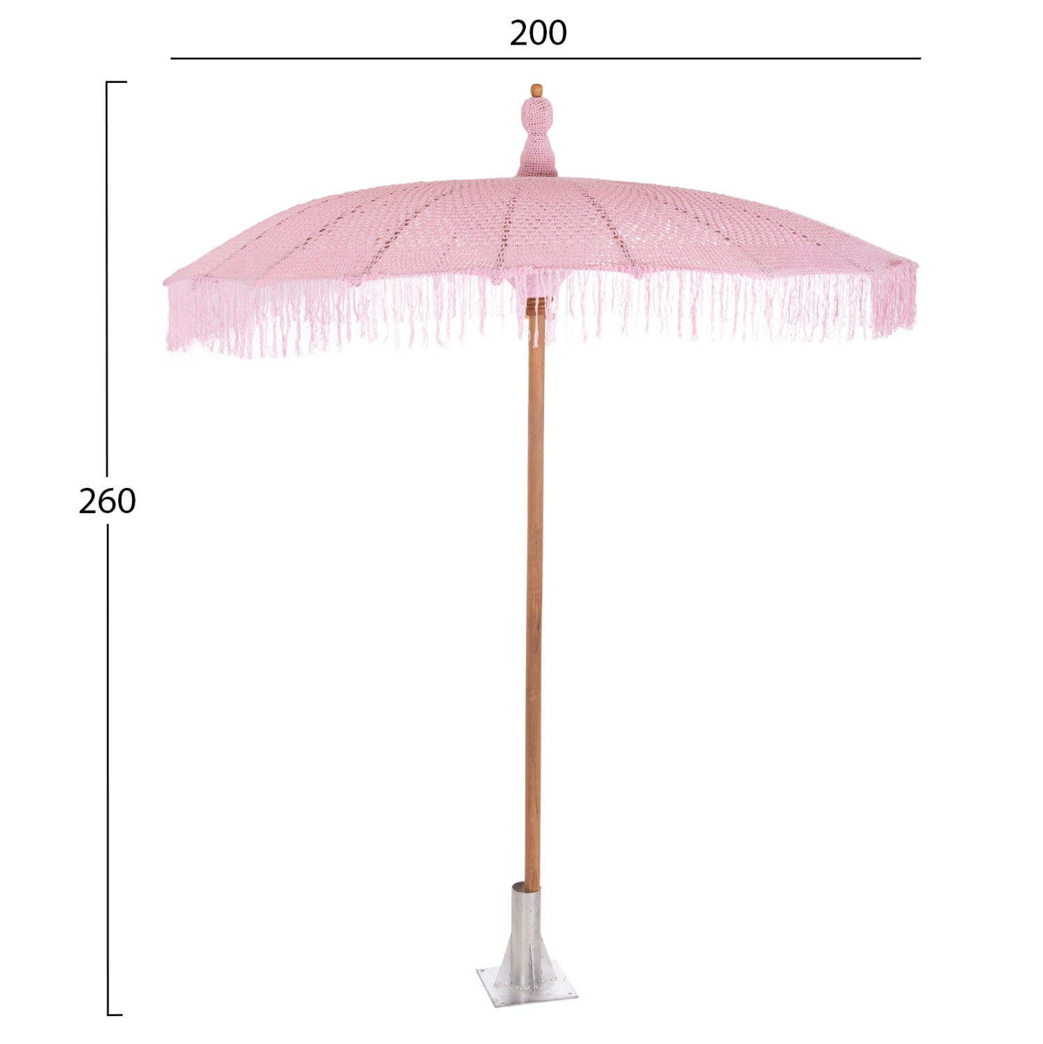 Чадър Lux розов макраме тиково дърво и бамбук Φ200x260