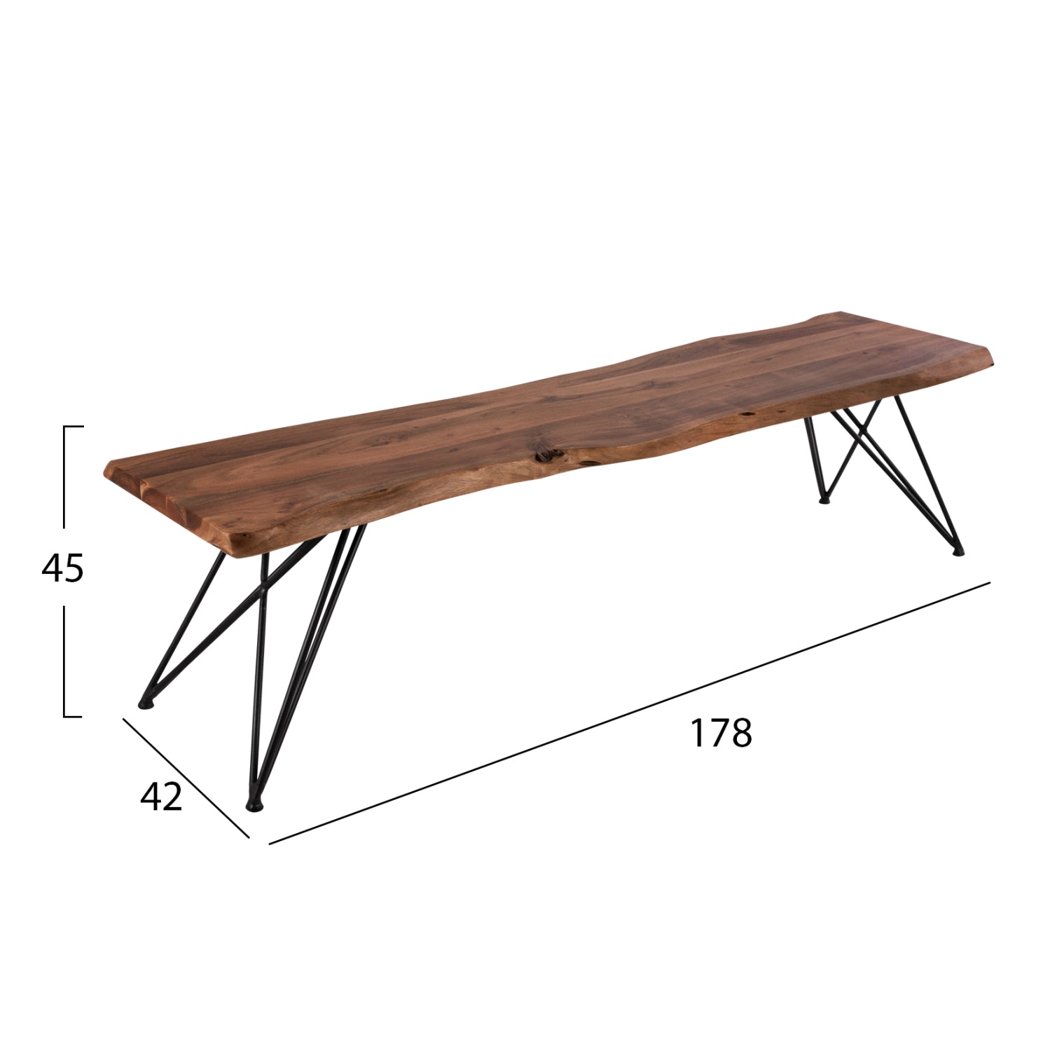Пейка Rio от масивна акациева дървесина 178x42x45
