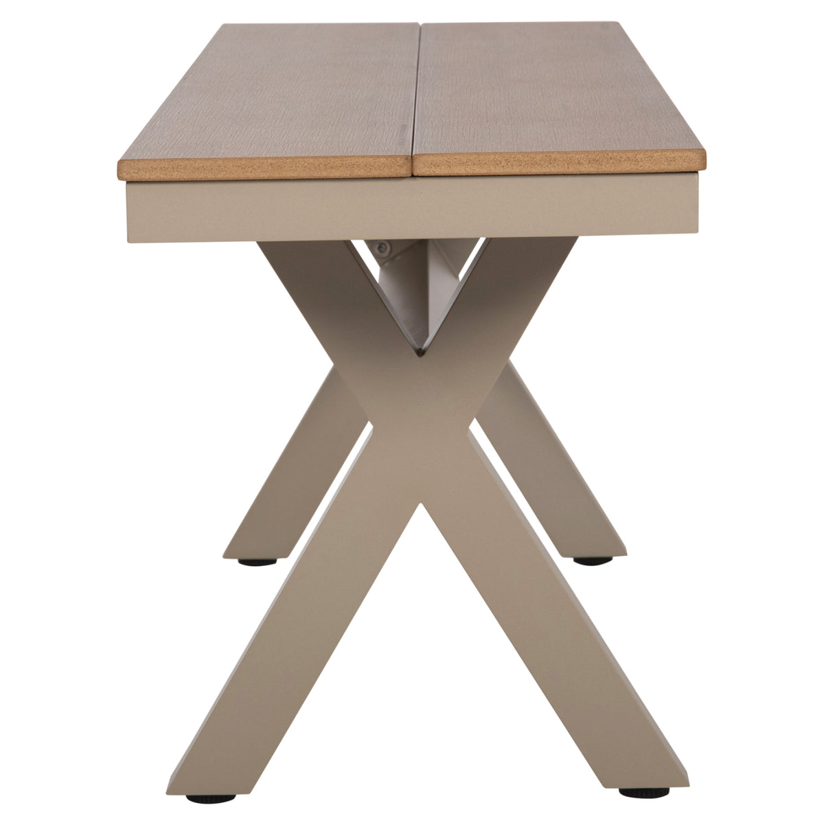 Алуминиева пейка TAWNEE цвят шампанско - полиудо седалка в естествен дървесен цвят 150x36x45Hсм.