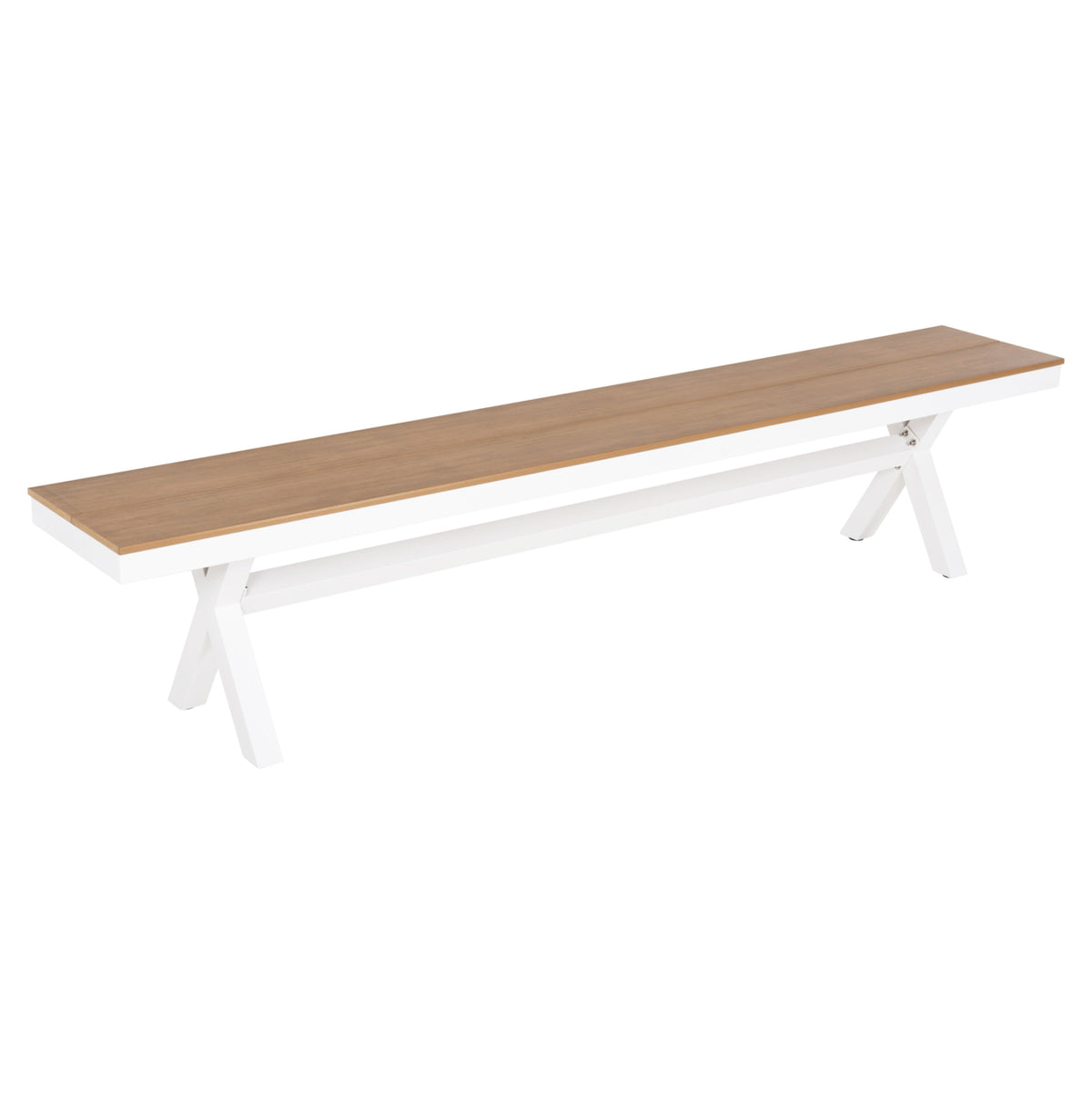 АЛУМИНИЕВА ПЕЙКА TAWNEE БЯЛА С ПОЛИВУД СЕДАЛКА В ЦВЯТ ЕСТЕСТВЕНА ДЪРВЕСИНА 220x36x44,5Hсм.