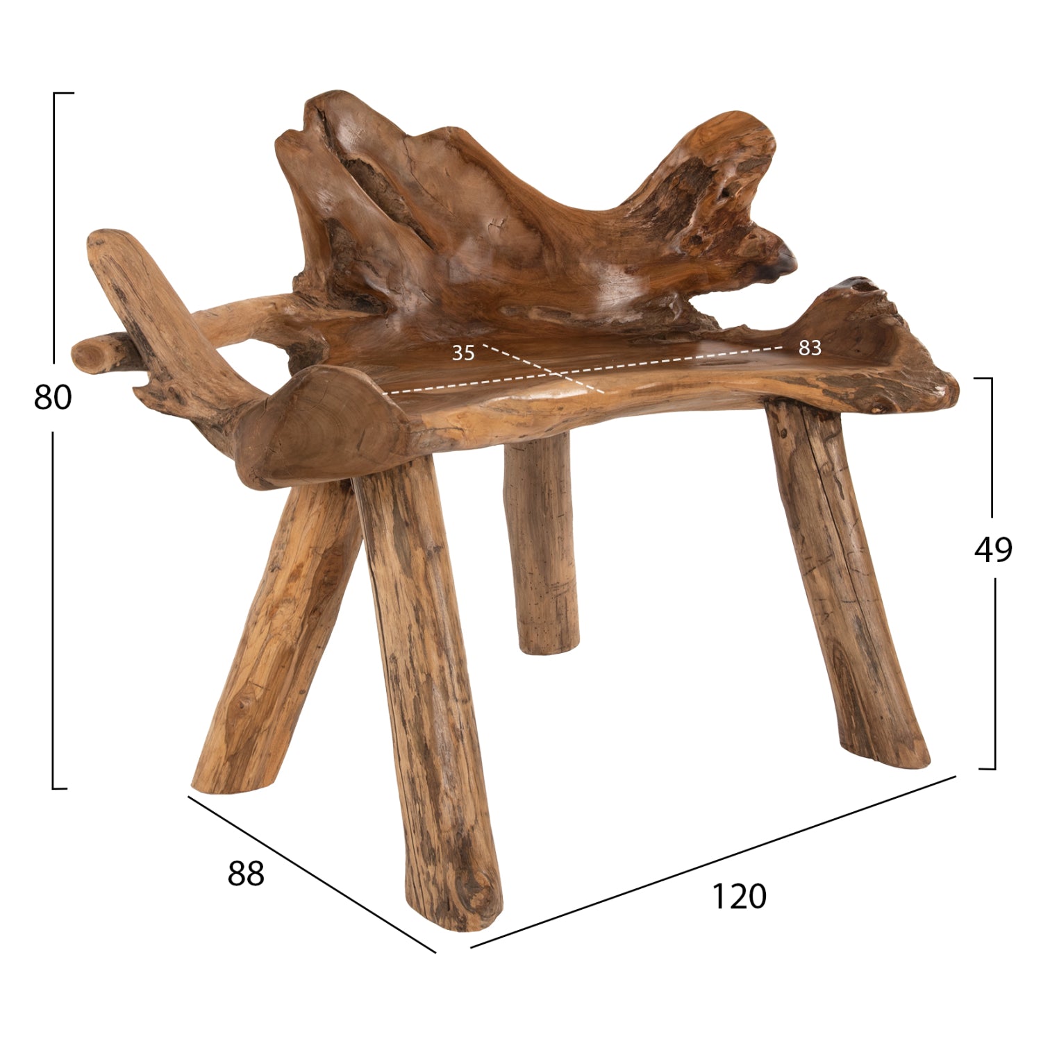 Пейка масивно тиково дърво естествен цвят 120x88x80 см.