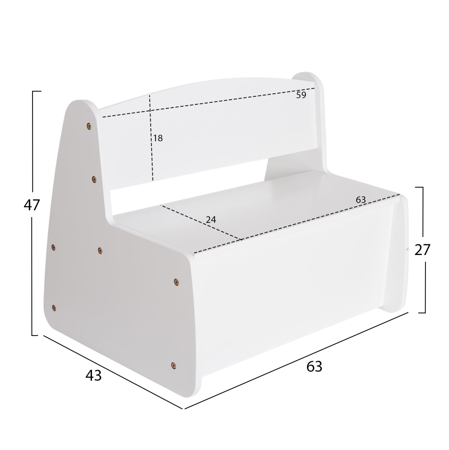 Детска пейка с място за съхранение RICKI MDF & ПДЧ бял 63x43x47 см