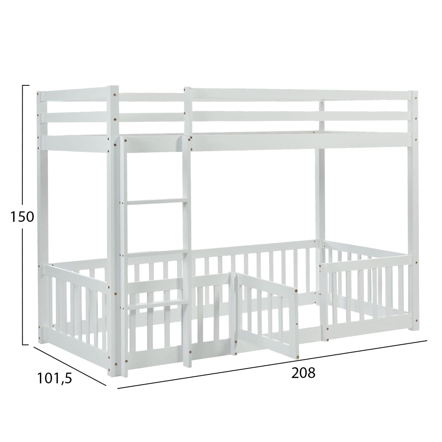 Детско двуетажно легло Montessori Playkid с детска площадка бор бял за матрак 190x90 см.