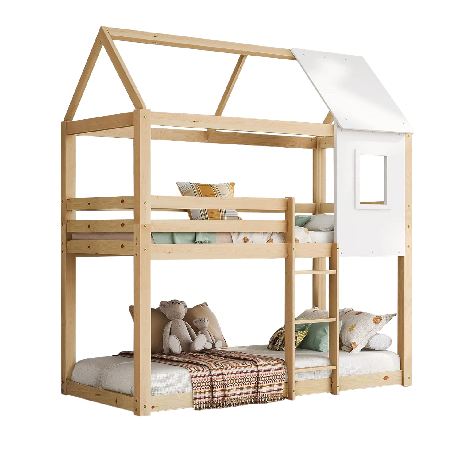 Детско двуетажно легло Montessori Hood бор естествен за матрак 190x90 см.