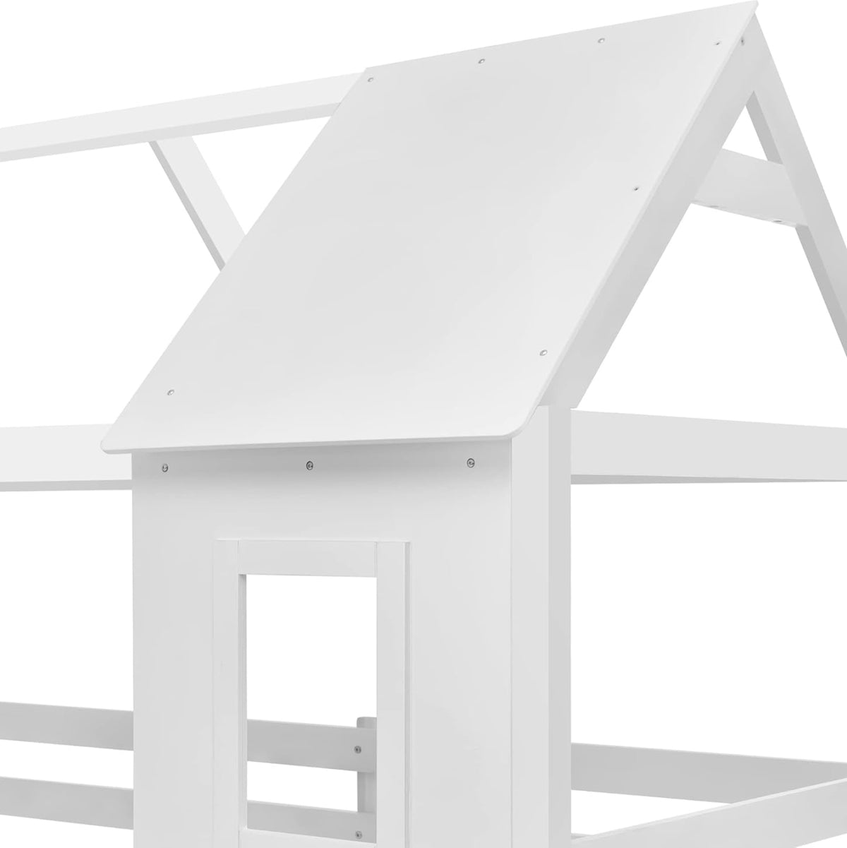 Детско двуетажно легло t.MONTESSORI HOOD от борова дървесина в бяло - матраци 190x90cm.