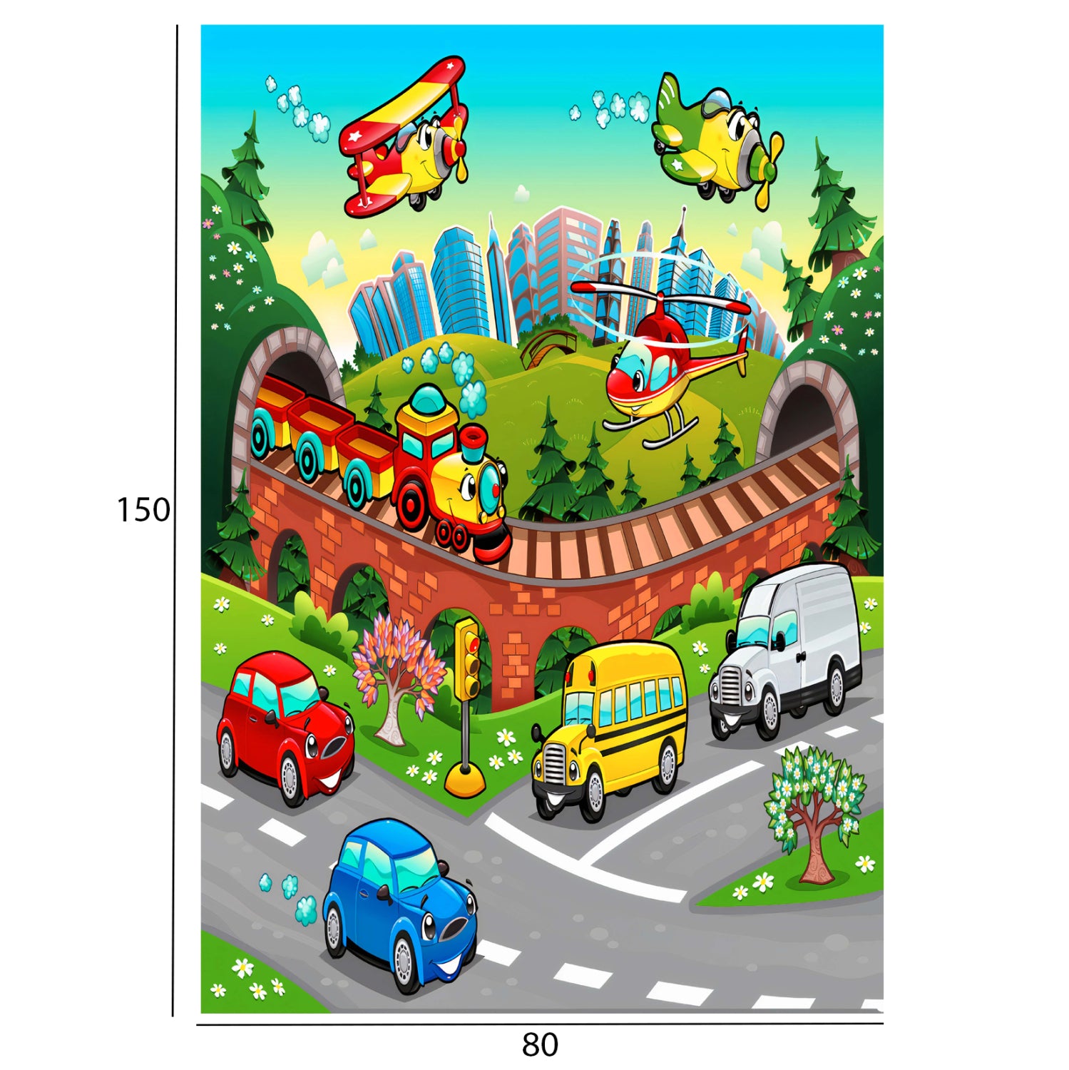 СЕРИЯ KIDDER 80x150см, детски килим с различни превозни средства, ресни