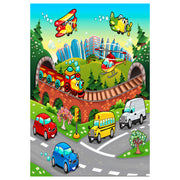 СЕРИЯ KIDDER 80x150см, детски килим с различни превозни средства, ресни
