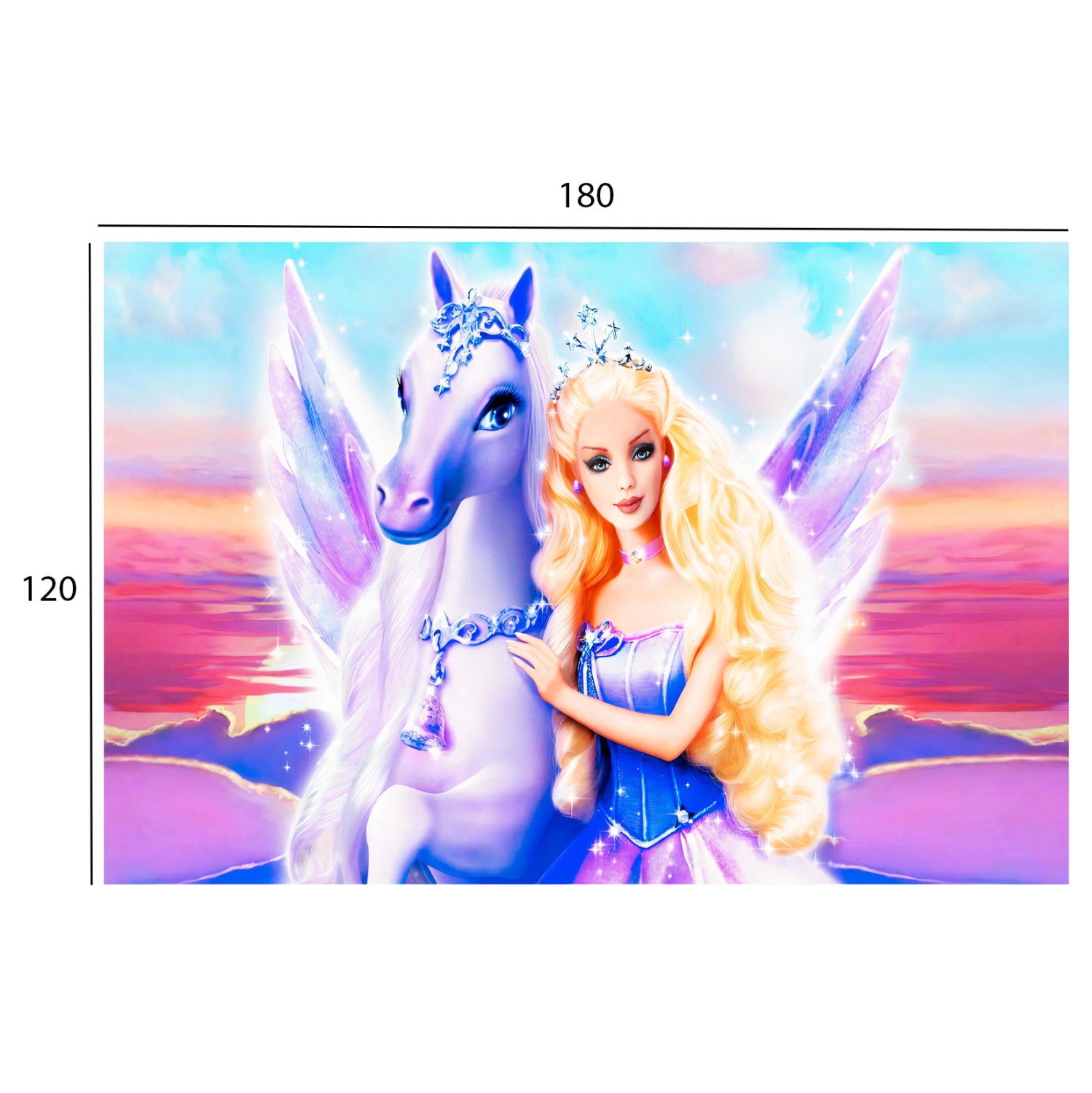 120x180см, розово-лилав килим с кукла и кон, с ресни