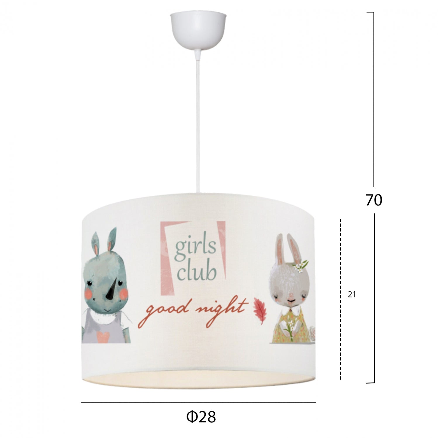 Детско таванно осветително тяло текстилно бяло с дизайн GIRLS CLUB Ф28x70 см.