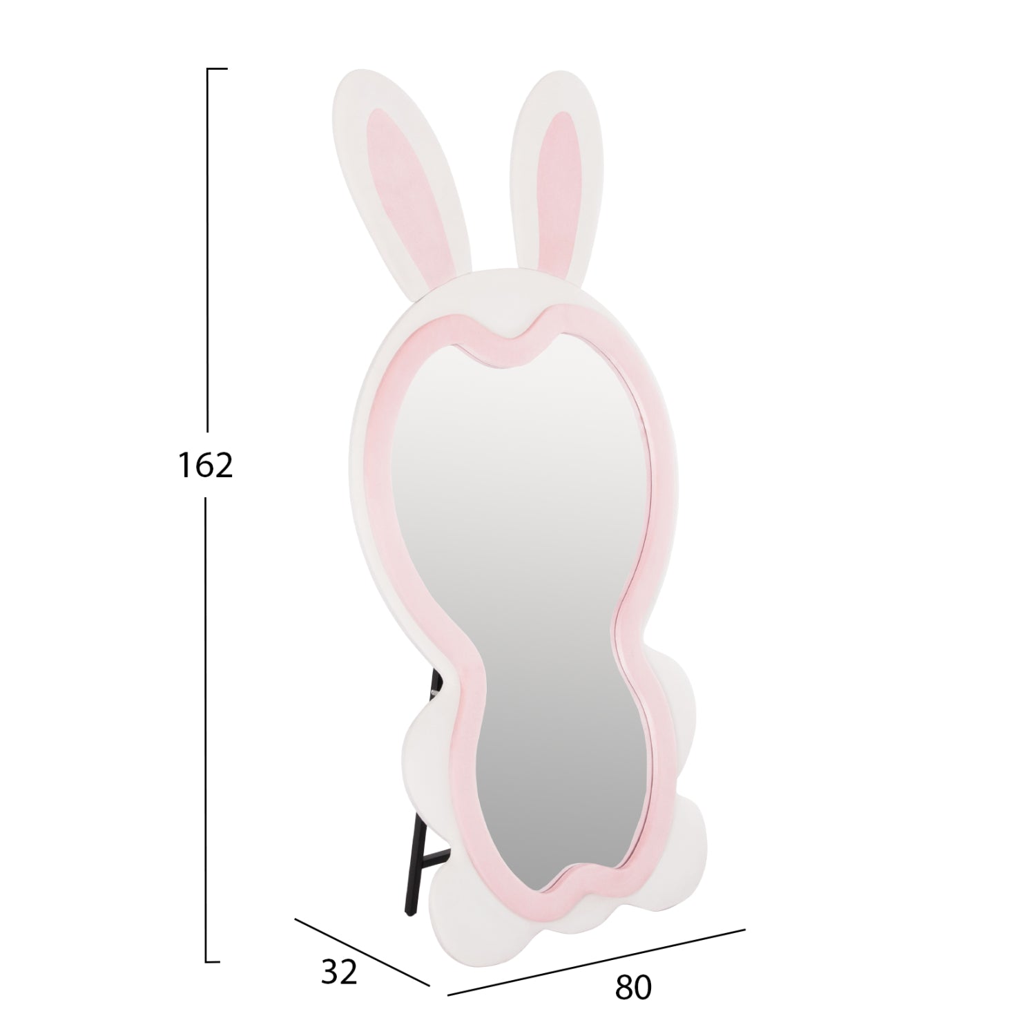 Детско стоящо огледало за под Bunny MDF в розово и бяло - черна стойка 80x162Hсм.