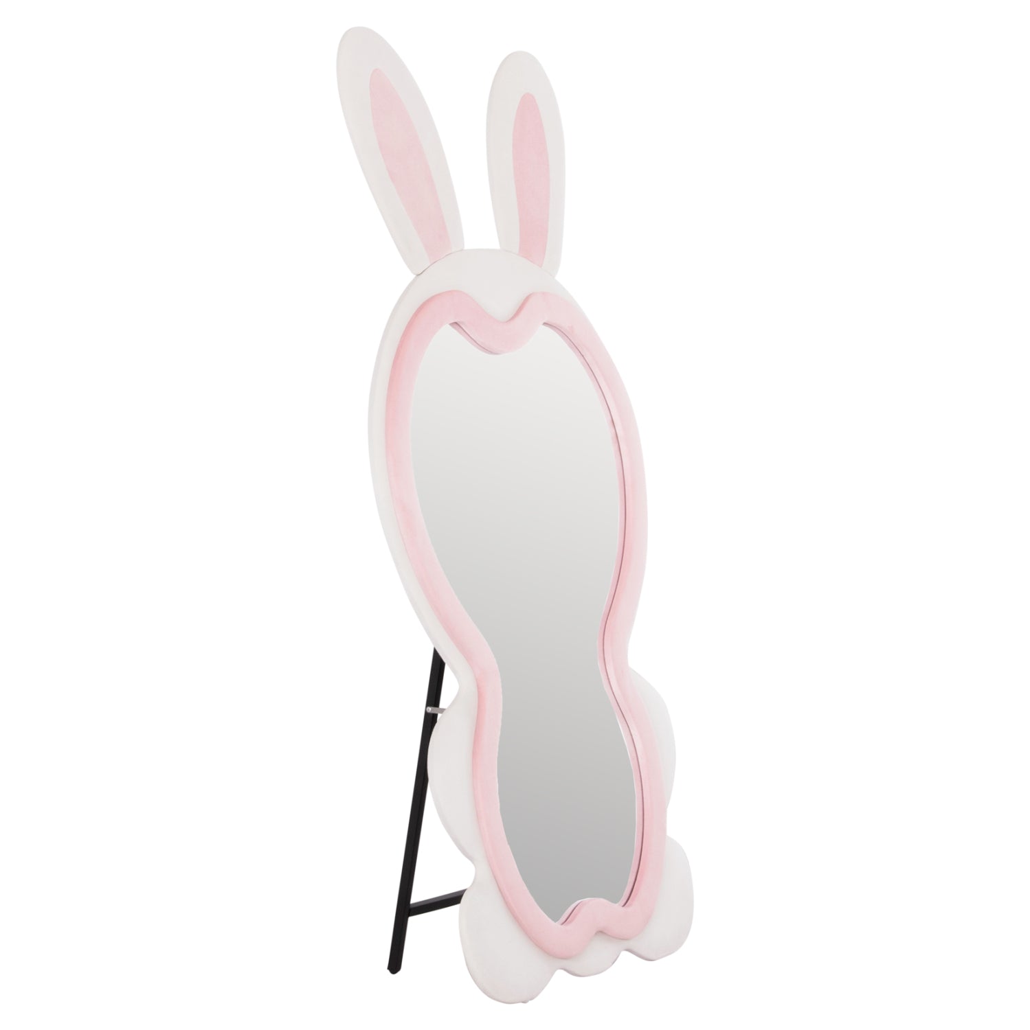 Детско стоящо огледало за под Bunny MDF в розово и бяло - черна стойка 80x162Hсм.