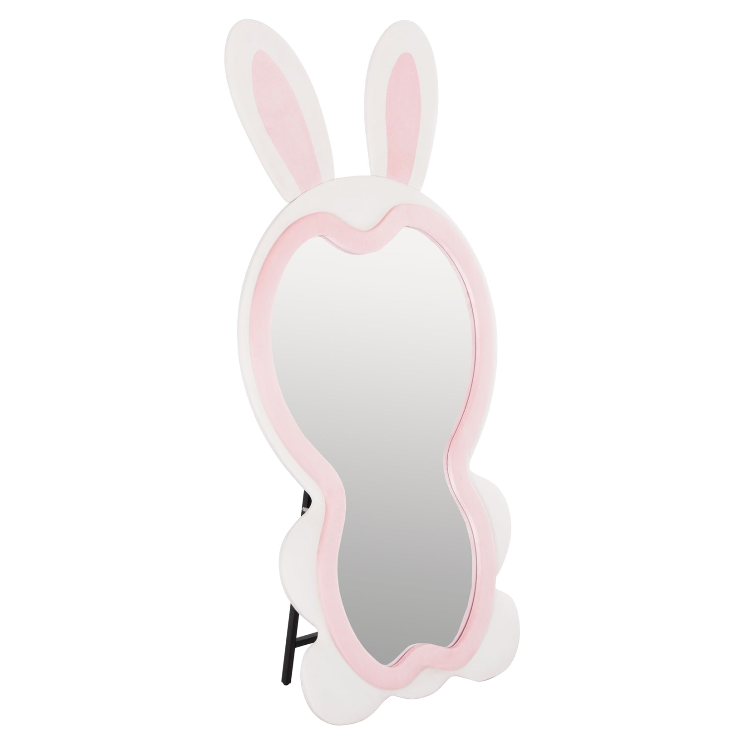 Детско стоящо огледало за под Bunny MDF в розово и бяло - черна стойка 80x162Hсм.